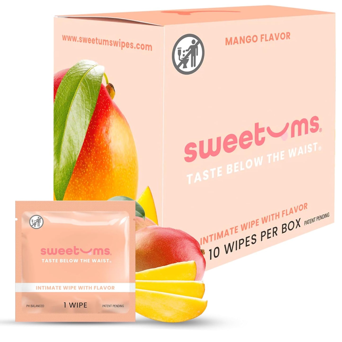 Feminine Wipes For Women, Individually Wrapped - pH Balanced Flavored Intimate Wipes - Mango, Pack of 10