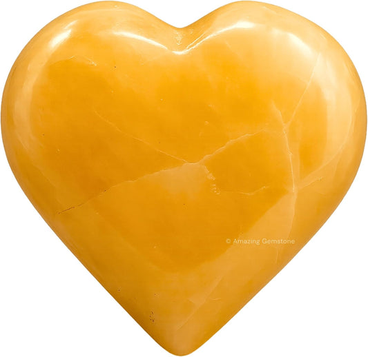 Yellow Aventurine Crystal Heart Palm Stone - Pocket Massage Worry Stone for Natural Body Chakra Balancing, Reiki Healing and Crystal Grid
