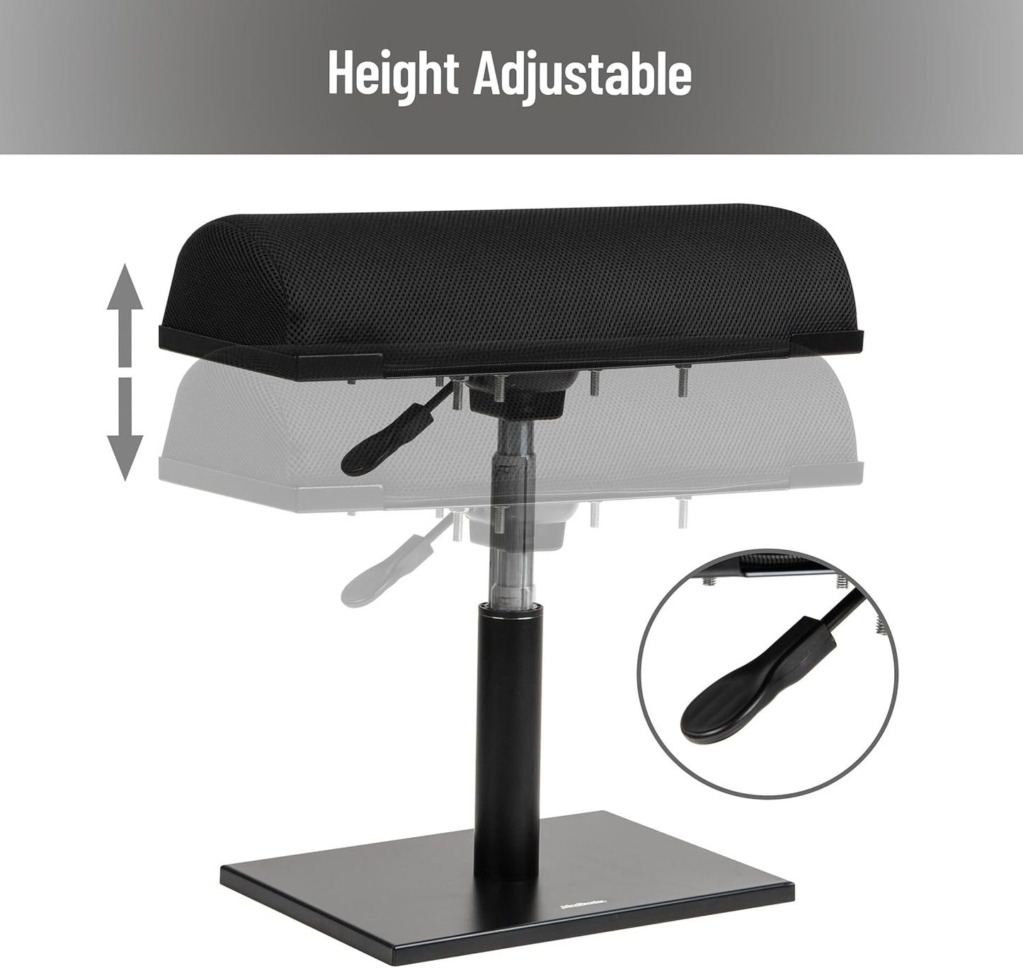 Mind Reader Foot Rest, Under Desk, Ergonomic, Hydraulic Height Adjustable, Ottoman, Office, Foam, 16.75" L x 7.5" W x 3.75" H, Black