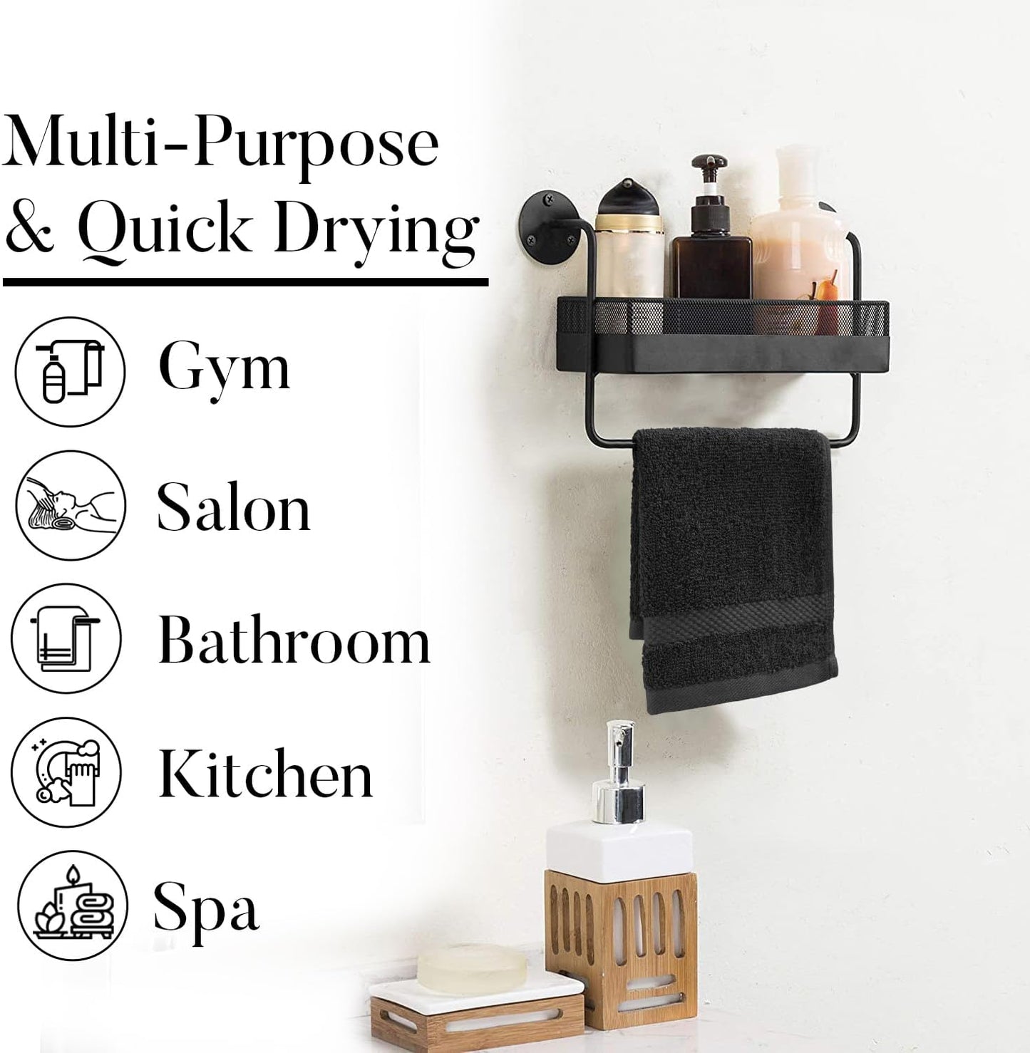 DAN RIVER 12-Pack Premium 100% Cotton Black Face Towels – Reusable Face Towel Set, Soft & Absorbent Rough Wash Cloths for Bathroom & Body – Hand and Face Towels, 550 GSM (12x12 in)