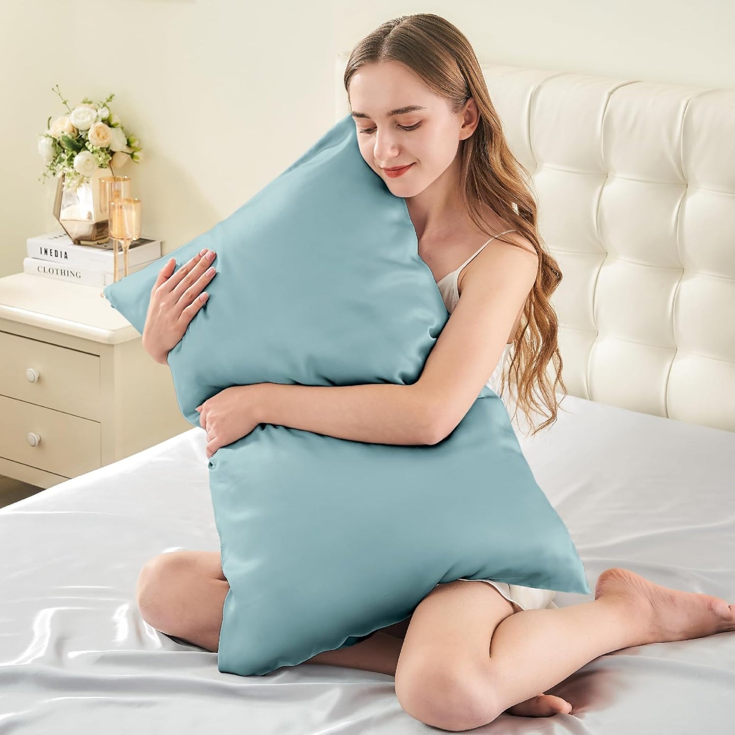 INFIIXSO Silk Pillow Cases 2 Pack Standard Size, Ultra Smooth & Soft Mulberry Silk Pillow Case for Hair and Skin, Breathable Cooling Silk Pillowcase with Hidden Zipper (Haze Blue, 20x26 Inches)