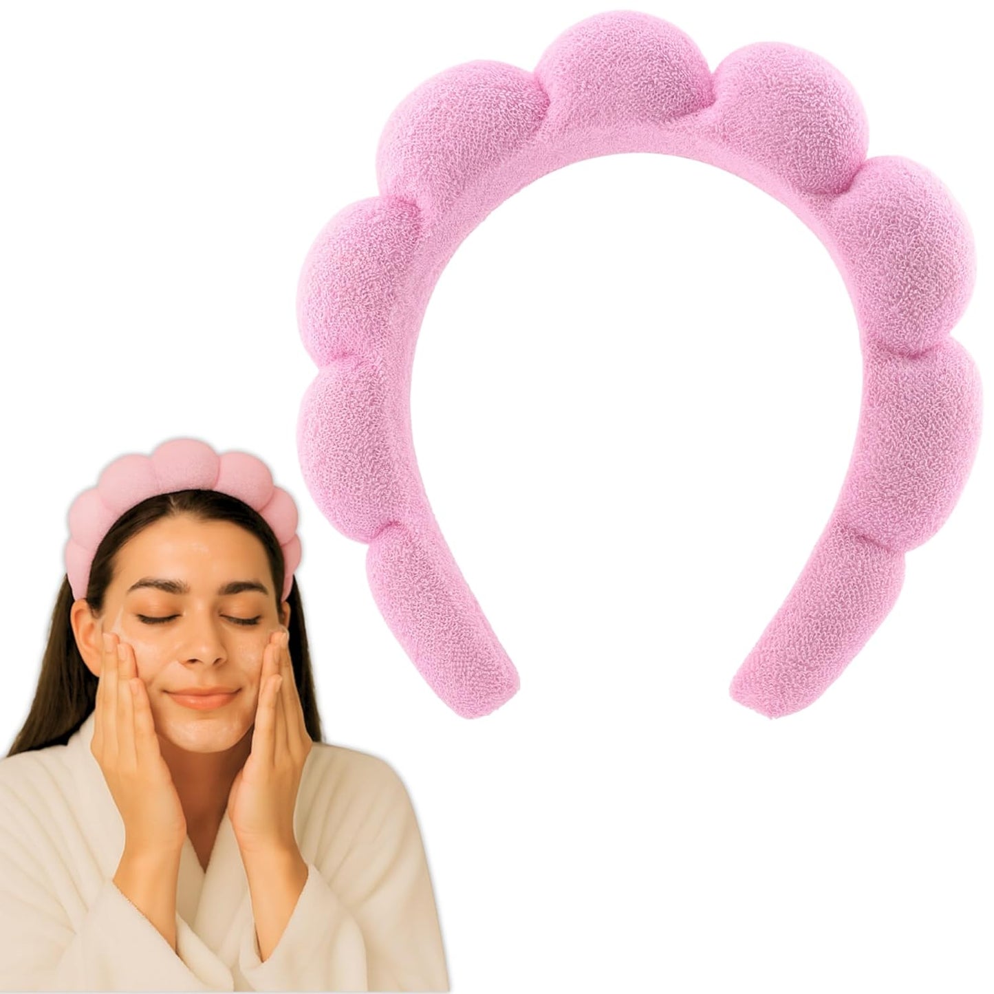 Skincare Headband - Hair band for Washing Face & Makeup Headband for Women - Terry Cloth Hairband for Spa & Skincare Routines - Perfect for Face Wash & Makeup Application (Pastel Pink)