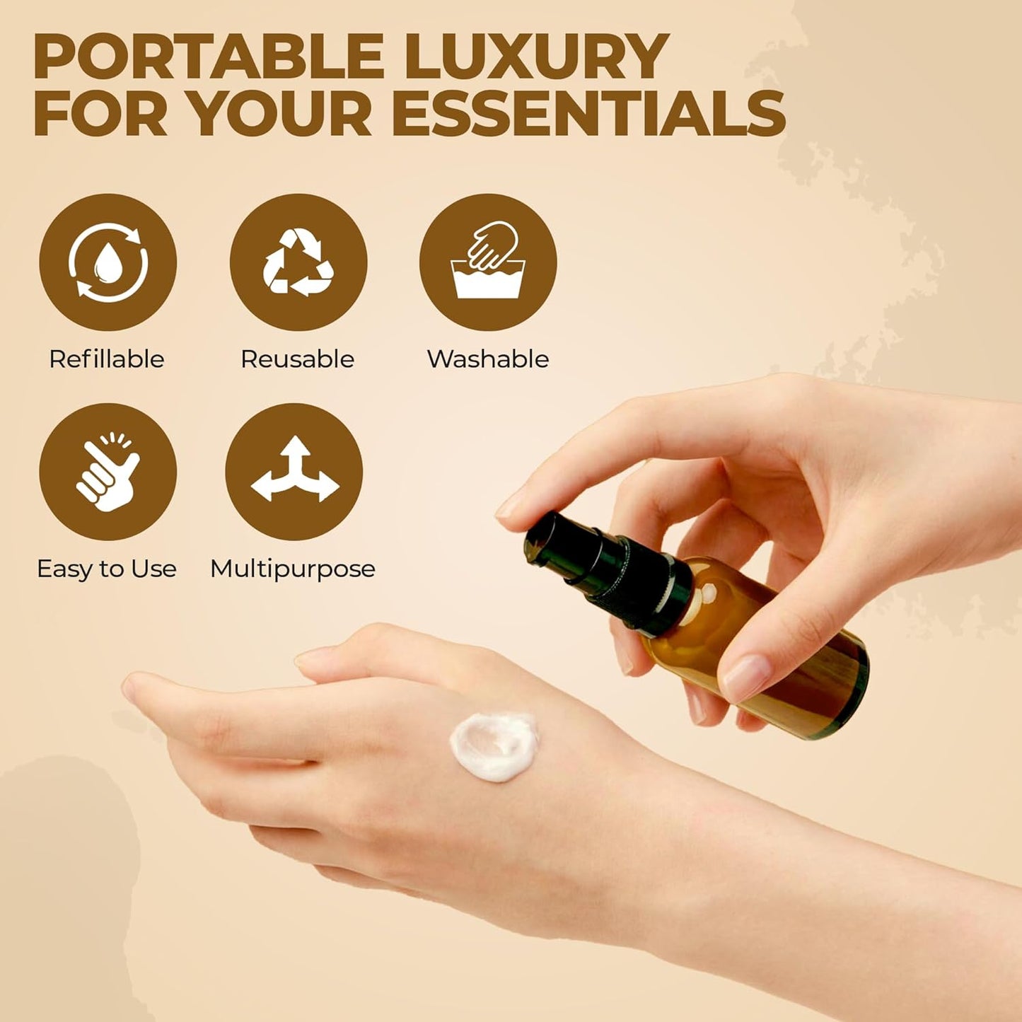 6 Pack, 3 30ml (1oz) & 3 15ml (0.5oz) Empty Refillable Glass Amber Pump Bottle Ideal for Lotion Cream Essential Oil Travel Small Container, Convenience Pack