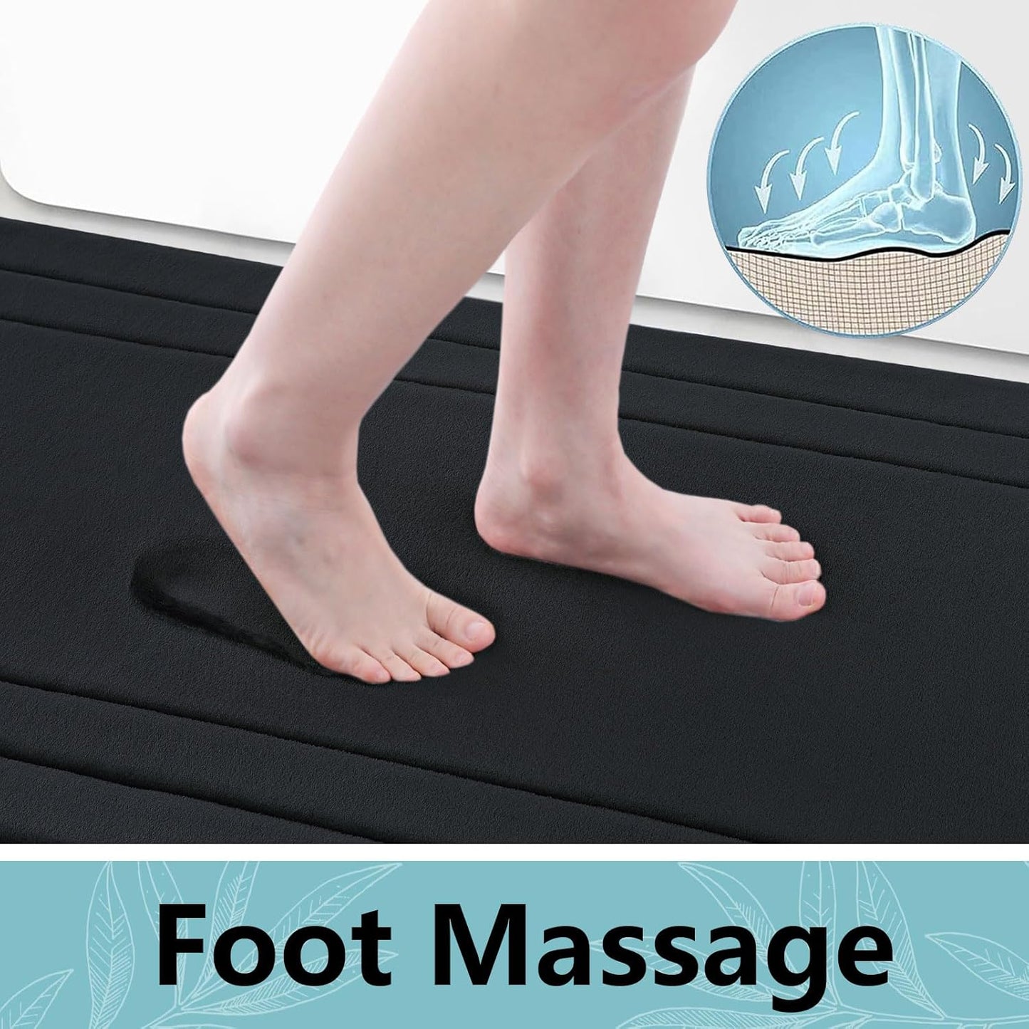 Arotive Memory Foam Bathroom Rug Mat 47x17, Ultra Soft and Absorbent Bath Mat, Machine Wash Dry, Comfortable Bath Rug Carpet for Bathroom Floor, Tub and Shower, Black