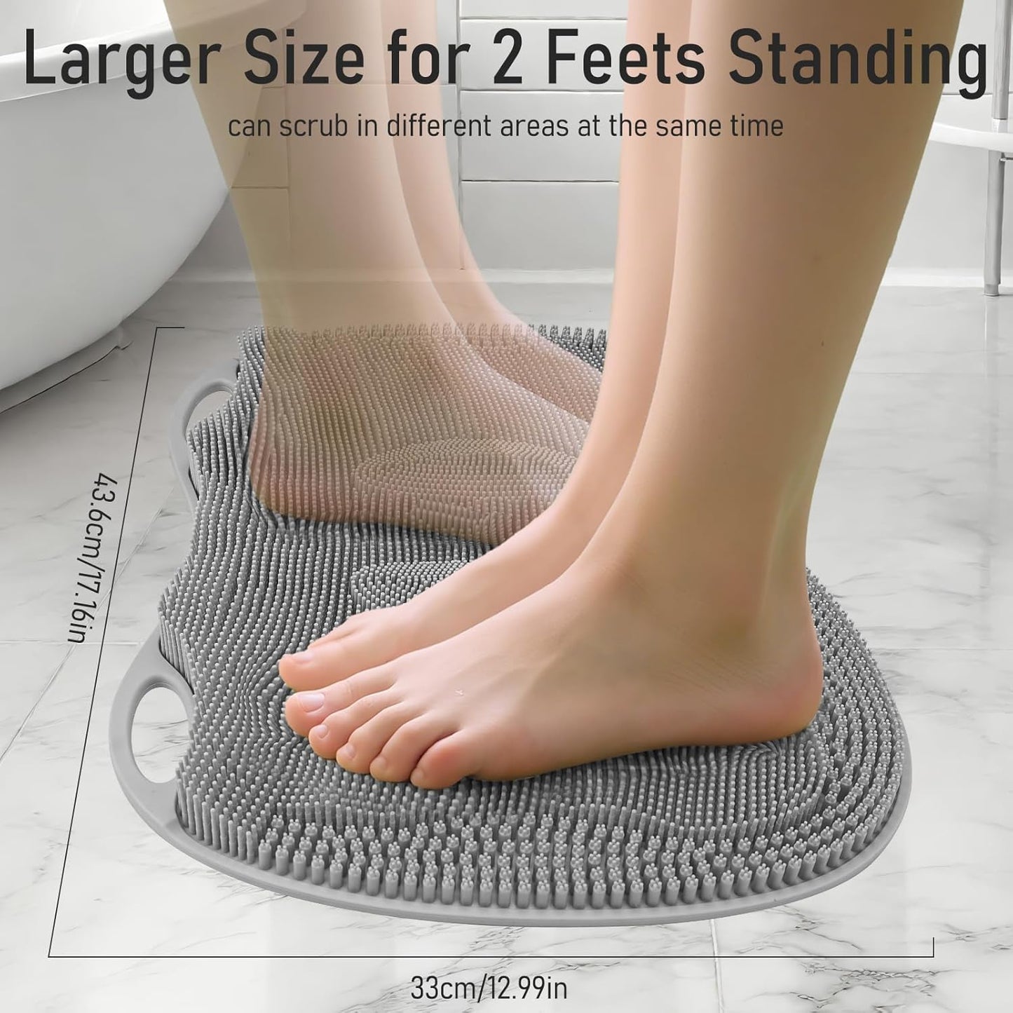 XL Shower Foot Scrubber Mat, Silicone Feet Massage Cleaner Dead Skin Toes Clean Pad without Bending Non-slip Suction Cups -Improve Circulation for Feet Beauty Exfoliate Smooth Achy 17.2 * 13" Grey