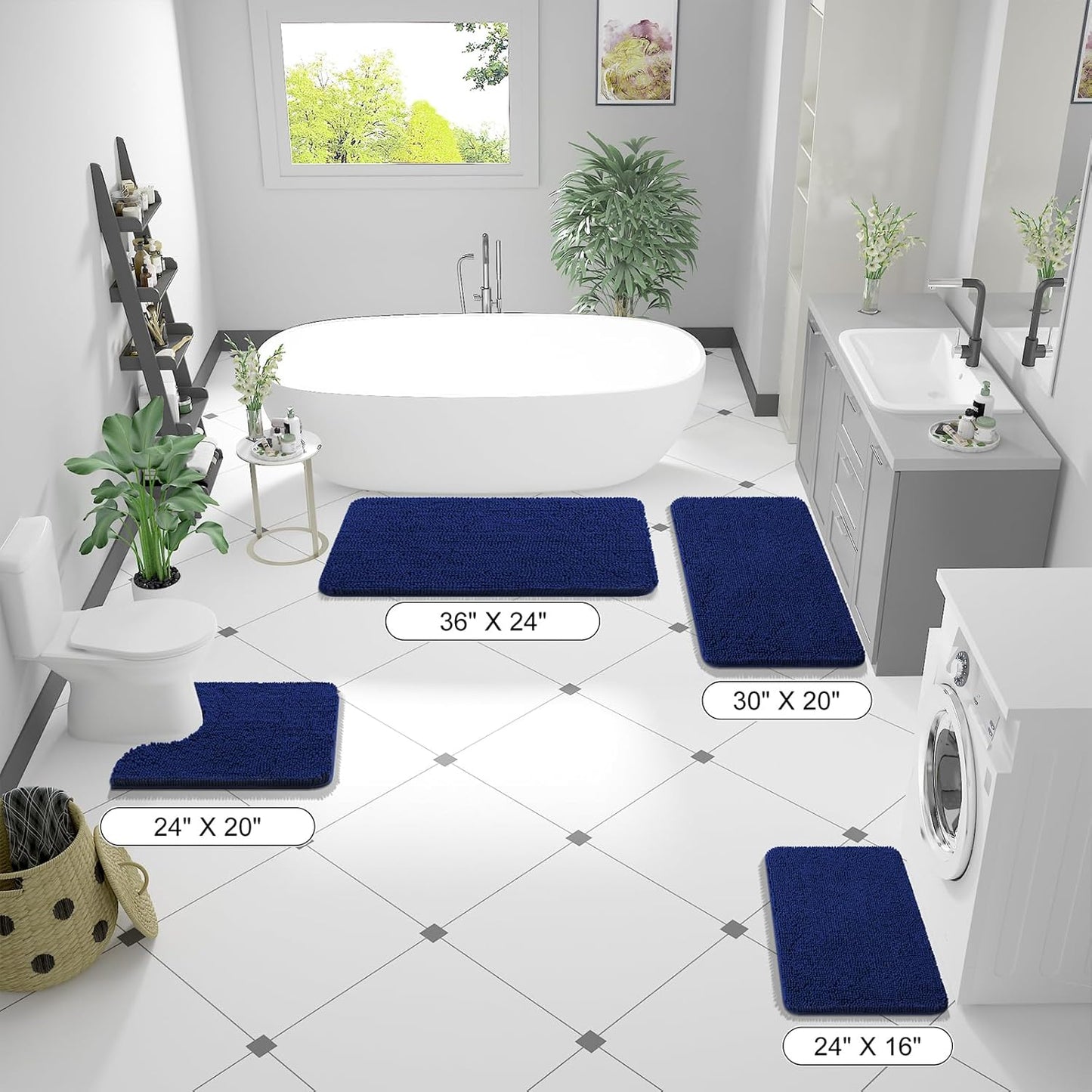 OLANLY Bathroom Rugs 47x17, Extra Soft Absorbent Chenille Bath Rugs, Rubber Backing Quick Dry, Machine Washable Bath Mats for Bathroom Floor, Tub and Shower, Home Decor Accessories, Navy