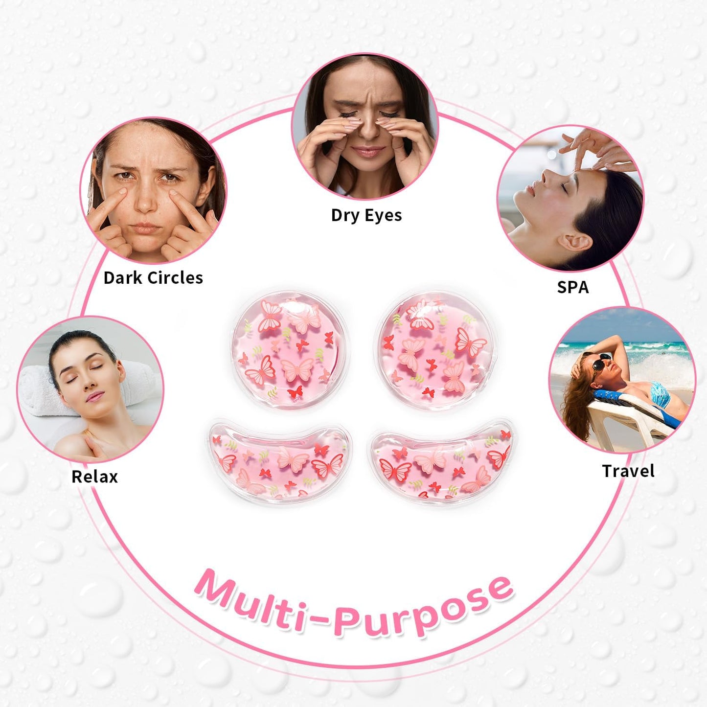 4PCS Gel Eye Ice Pack Set, Cold & Hot Compress, Reusable Cooling Gel Pads for Strain Relief, Relaxation, SPA and sleep(Butterflies)