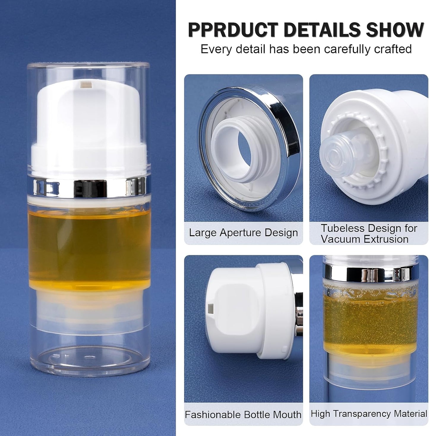 Cosywell Airless Pump Bottles 1.7oz/50ml 6 Pack Pump Bottle Dispenser Empty Moisturizer Airless Pump Jars Cosmetic Pump Container Travel Pump Bottles for Shampoo Lotion Cream(Clear)