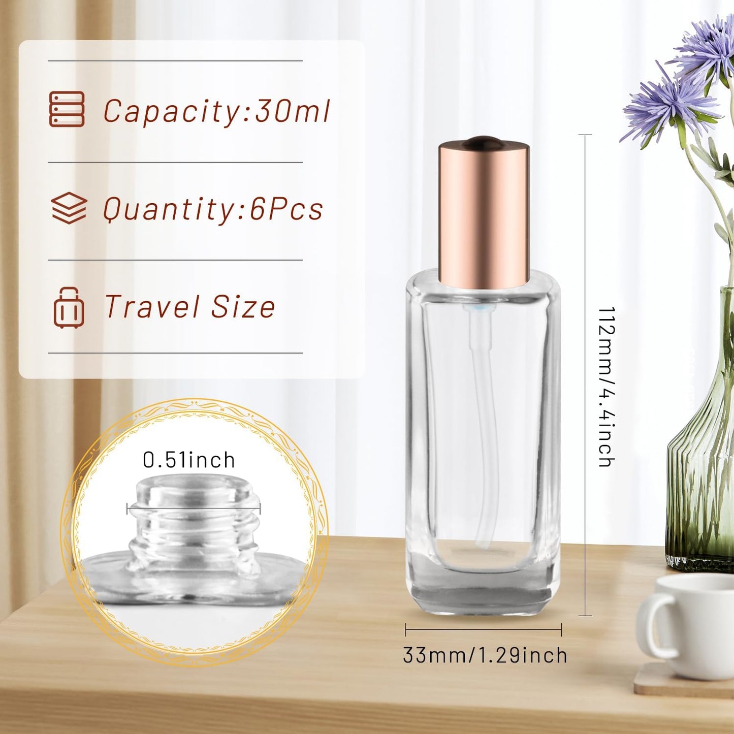 6Pcs 30ml/1oz Small Clear Pump Bottle with Gold Lid Glass Lotion Jars Travel Size Liquid Foundation Dispenser Refillable Cosmetic Containers for Cream,Shampoo,Conditioner