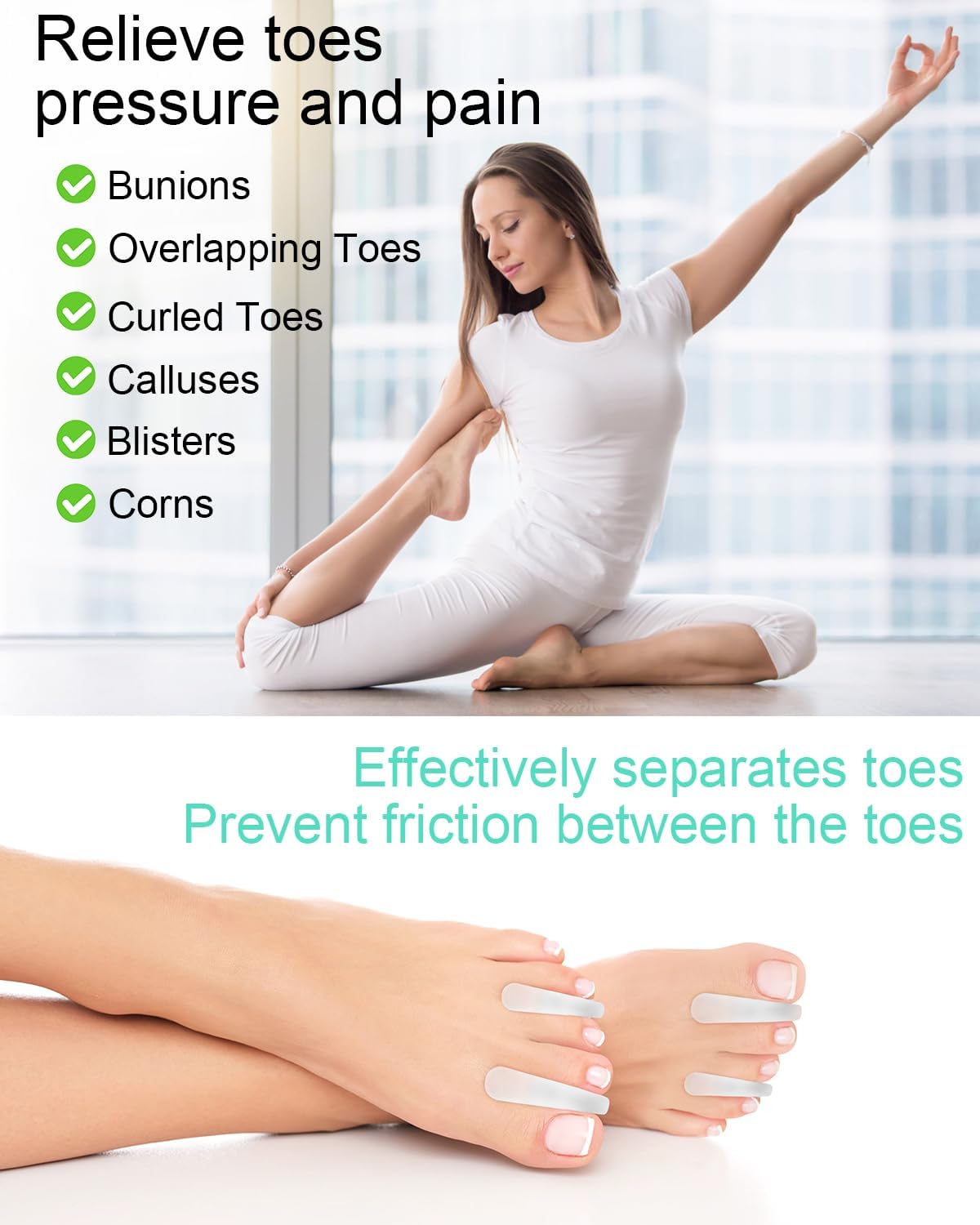 16Pcs Gel Toe Separators, Silicone Toe Spacers Bunion Corrector for Feet Women Men Pain Relief, Soft Flared Toe Spreader Hammer Toe Straightener for Overlapping Toes(12Small+4Large Size)