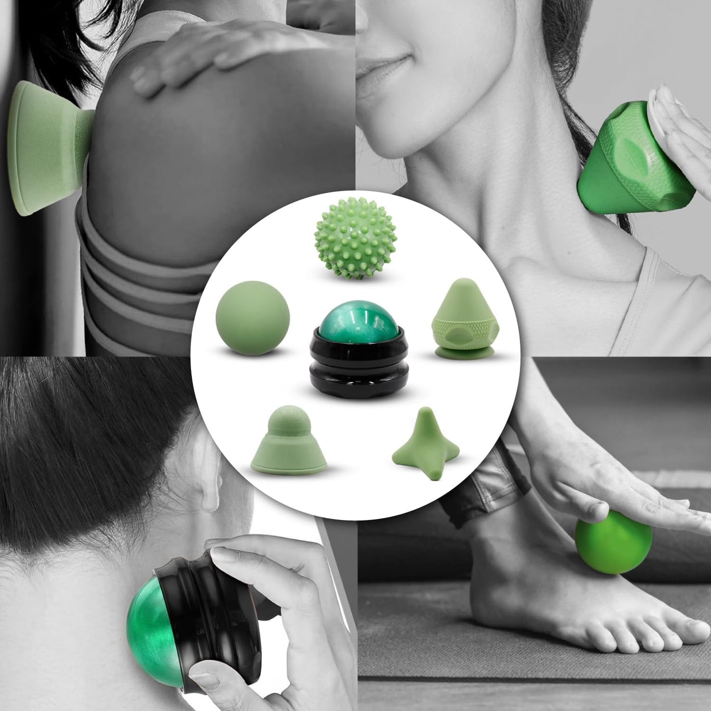 Physical Therapy Pain Relief Massage Ball Set for Trigger Point Release - Myofascial Release Tool & Deep Tissue Massage Set of 6 Pieces - Lacrosse, Spiky, Hand Roller & Mountable Self Massage Ball