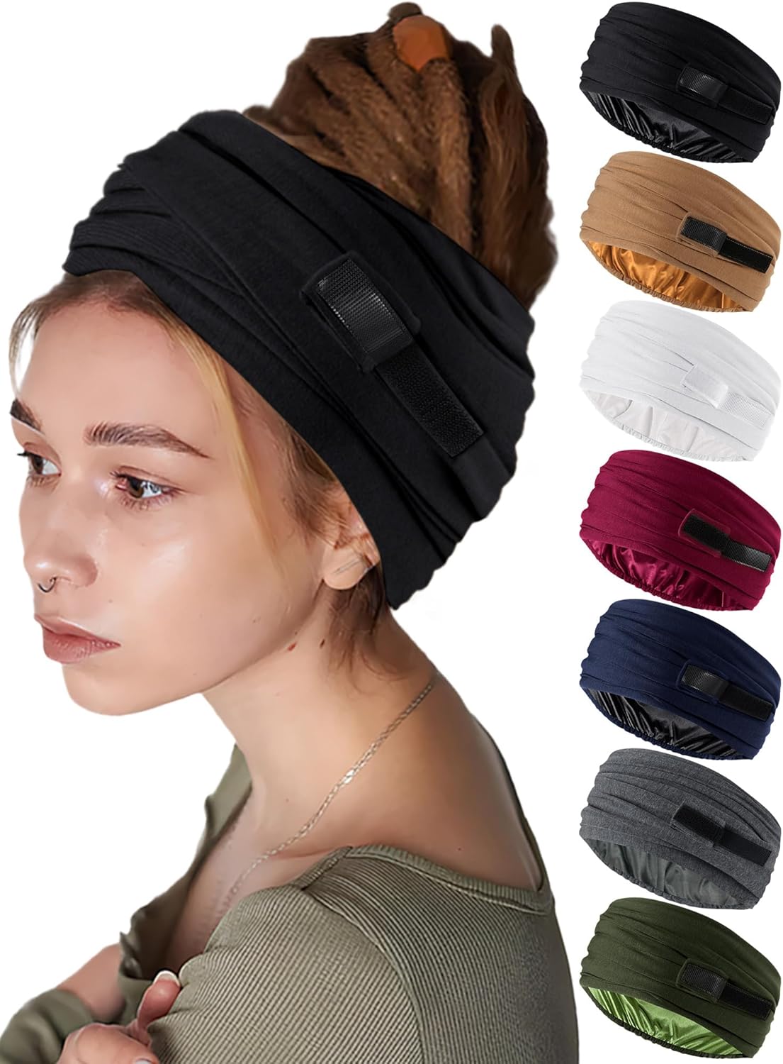 Satin Lined Open Turban Headband Mens Sweatband Sports Headband for Running,Cycling,Basketball,Yoga,Fitness Workout Stretchy Unisex Hairband