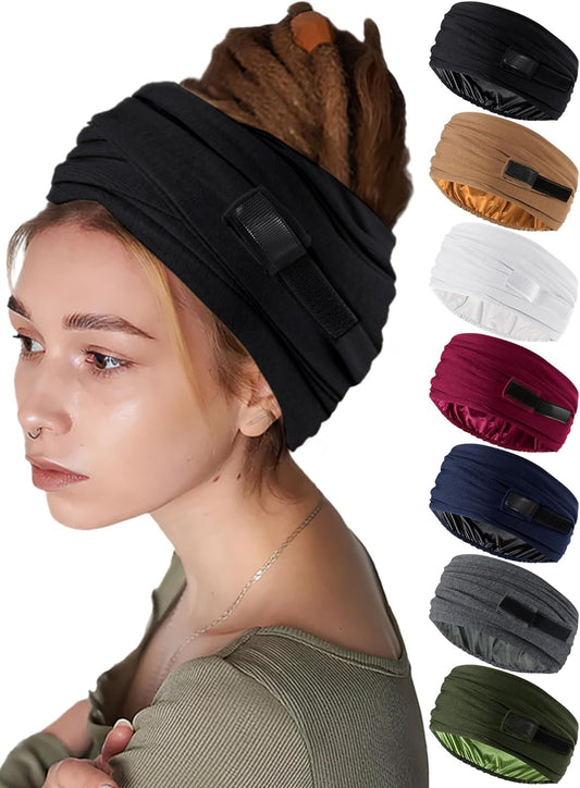 Satin Lined Open Turban Headband Mens Sweatband Sports Headband for Running,Cycling,Basketball,Yoga,Fitness Workout Stretchy Unisex Hairband