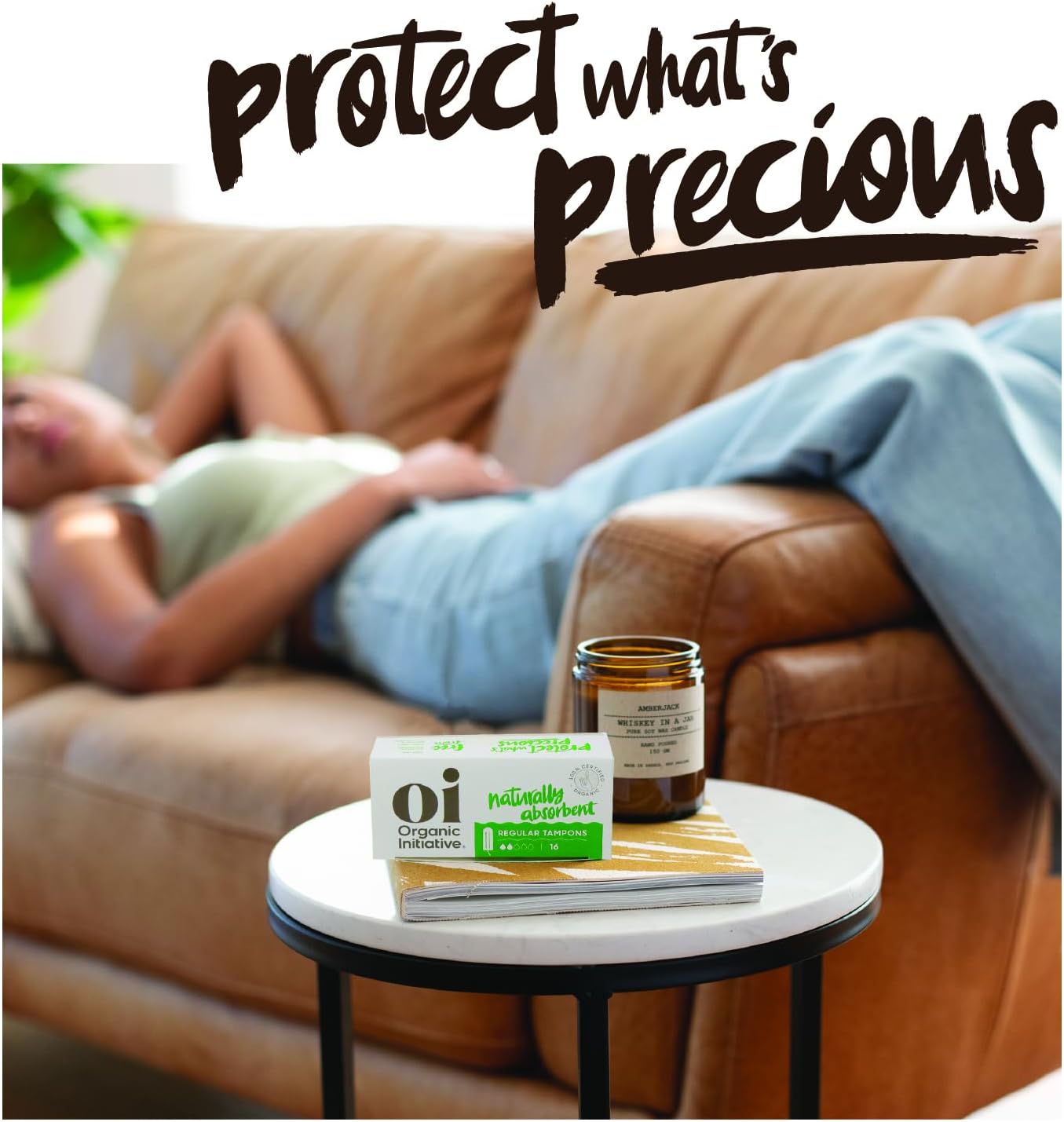 Oi | Organic Initiative - 100% Certified Organic Cotton Non-Applicator Tampons | Ultra-Absorbent, Unscented, Natural, Non-Toxic, Applicator Free | Super Plus | 56 Tampons