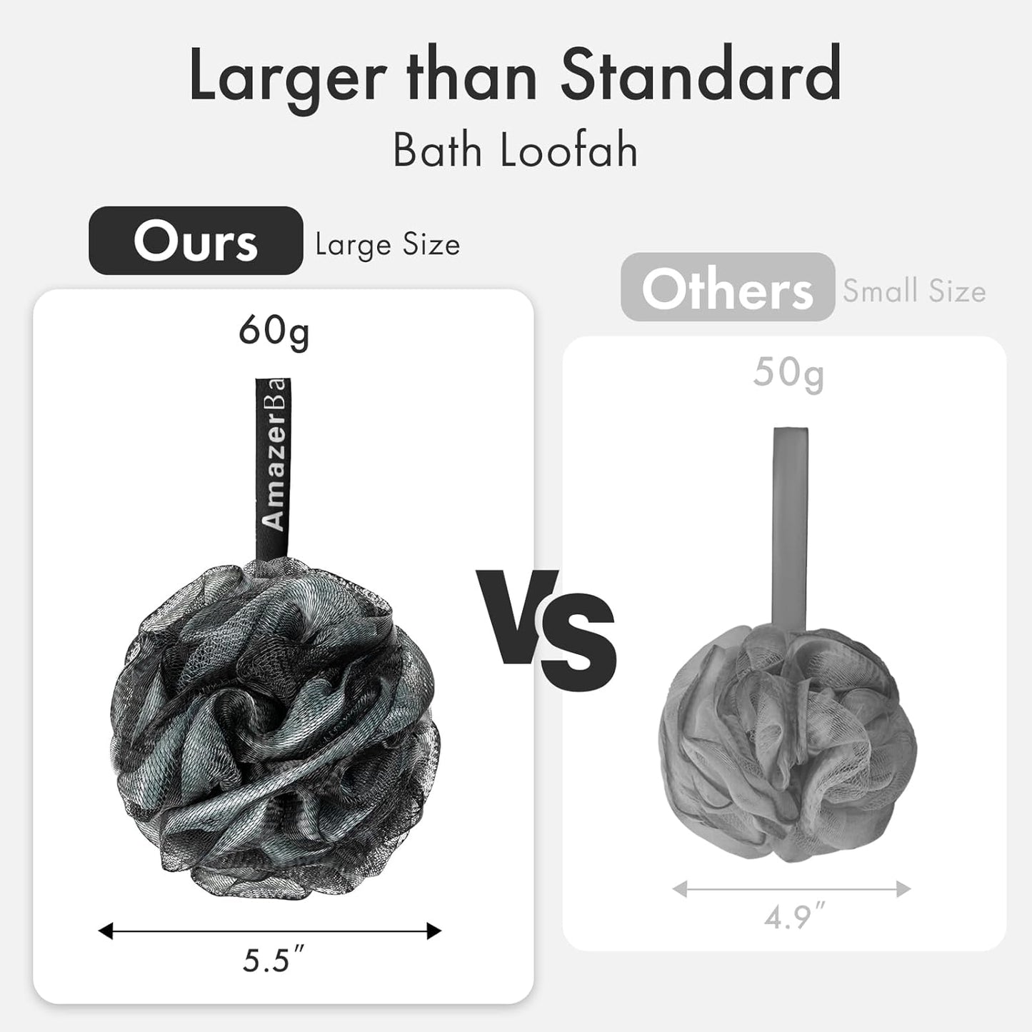 AmazerBath Charcoal Loofah Sponge, Shower Loofah 60g/PCS - Body Scrubber Loofa Set of 4 - Charcoal Blue, Gray, Pink & Army Green, Bath Sponge for Men and Women