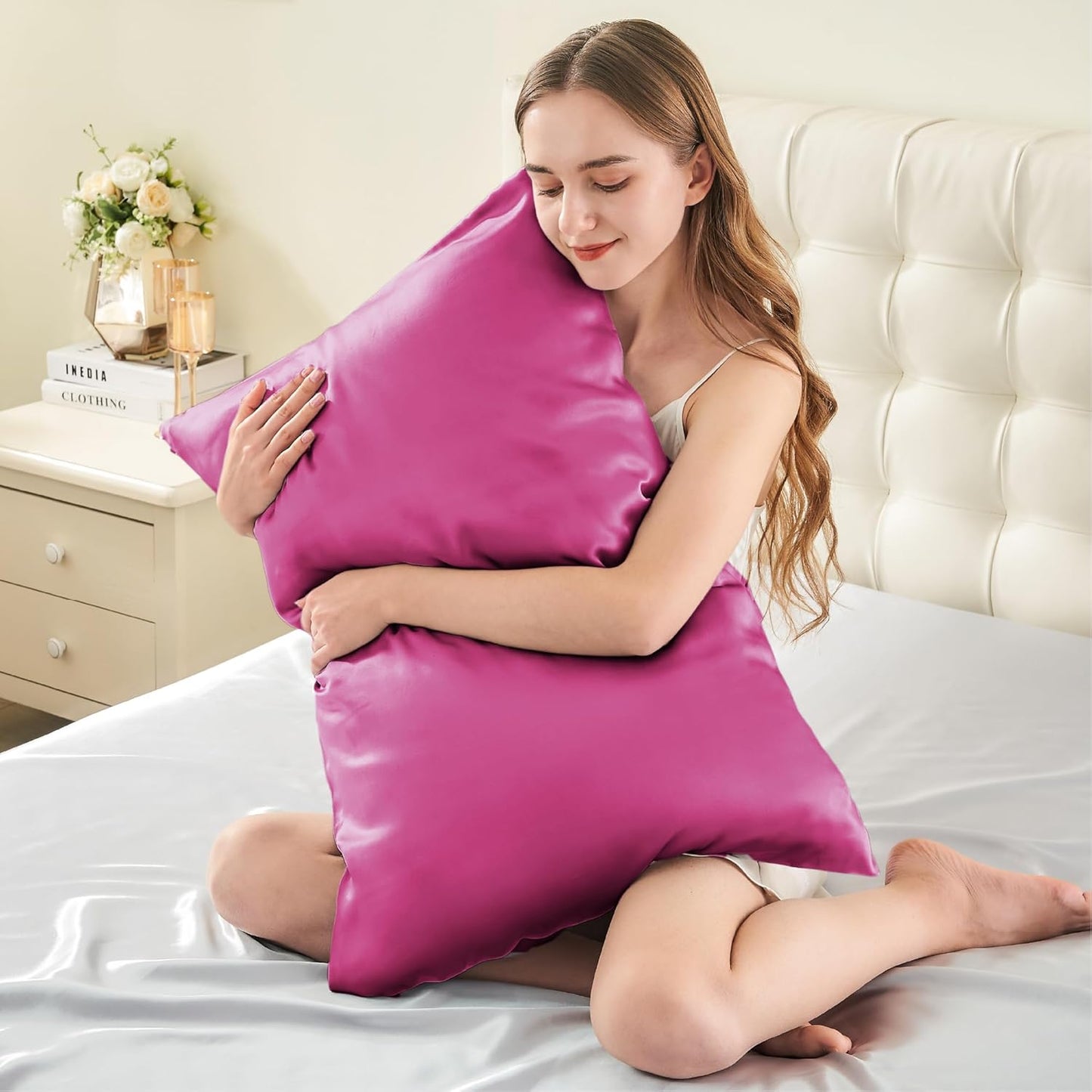 INFIIXSO Mulberry Silk Pillowcase for Hair and Skin, Silk Pillow Cases Queen Size with Hidden Zipper 20x30 Inches, Extraordinary Smooth and Soft Cooling Pillow Cases for Hot Sleepers(Hot Pink, 1 Pack)