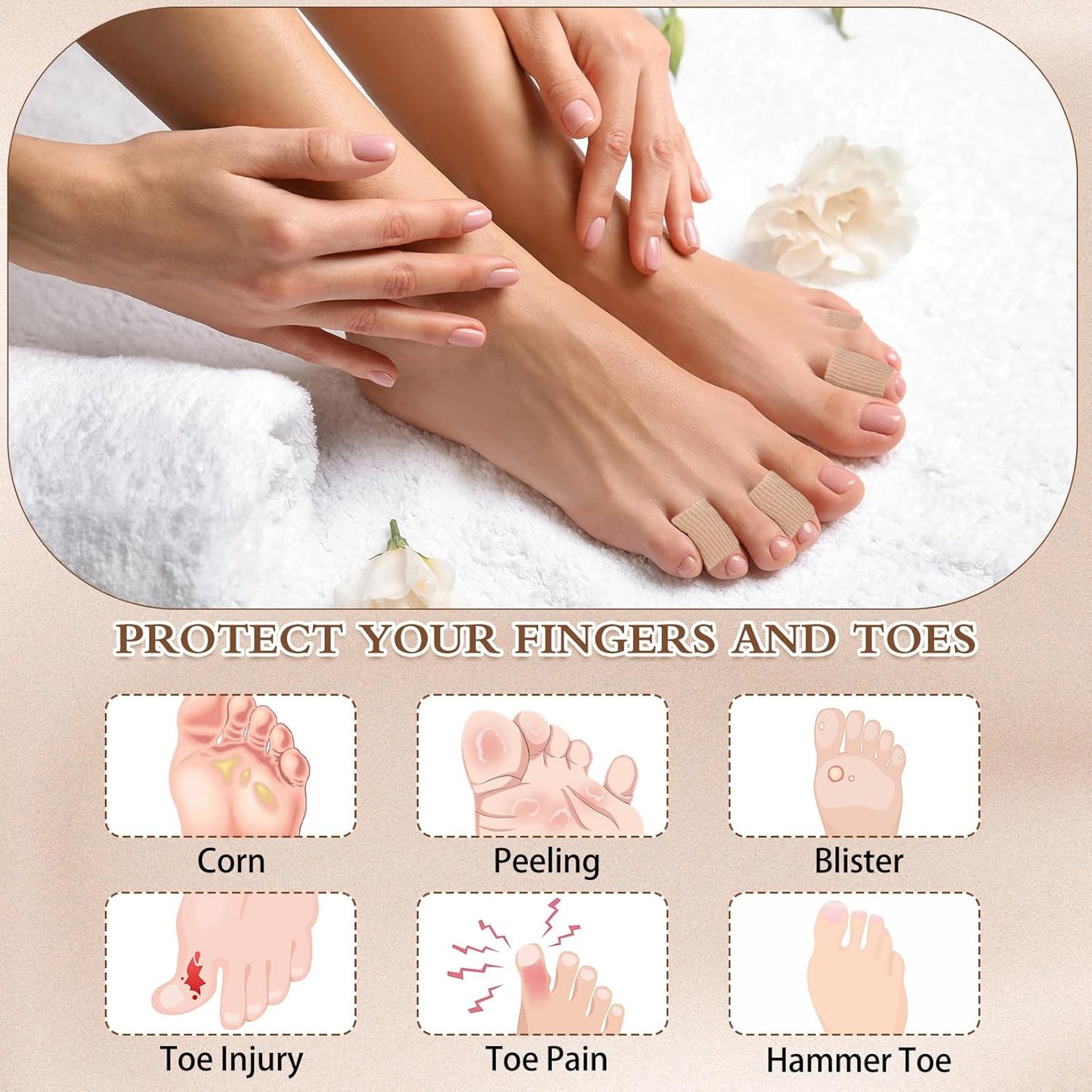 Blulu 24 Pieces Toe Tubes 0.98 Inches Cushion Tube Corn Pads for Toes Sleeves Soft Gel Protectors for Cushions Corns Blisters Calluses 3 Size(Skin Color,Medium Size)