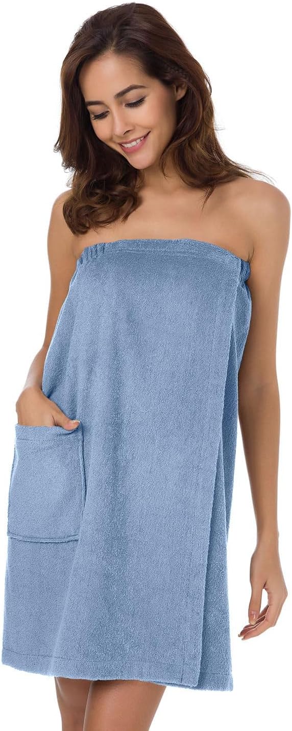 SIORO Women Bath Towel Wrap Robe, Soft Cotton Terry Spa Cloth, Plush Adjustable Closure for Shower, Travel, Pool, Gym