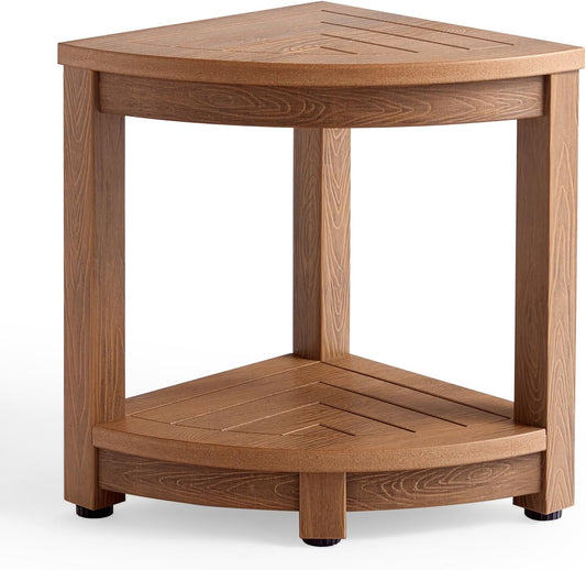 Corner Shower Stool for Shaving Leg, Waterproof Bathroom Shower Bench Seat for Inside Shower, Poly Lumber Plastic Shower Chair Seat, Shower Foot Rest with Adjustable Feet, Non-Slip, Brown