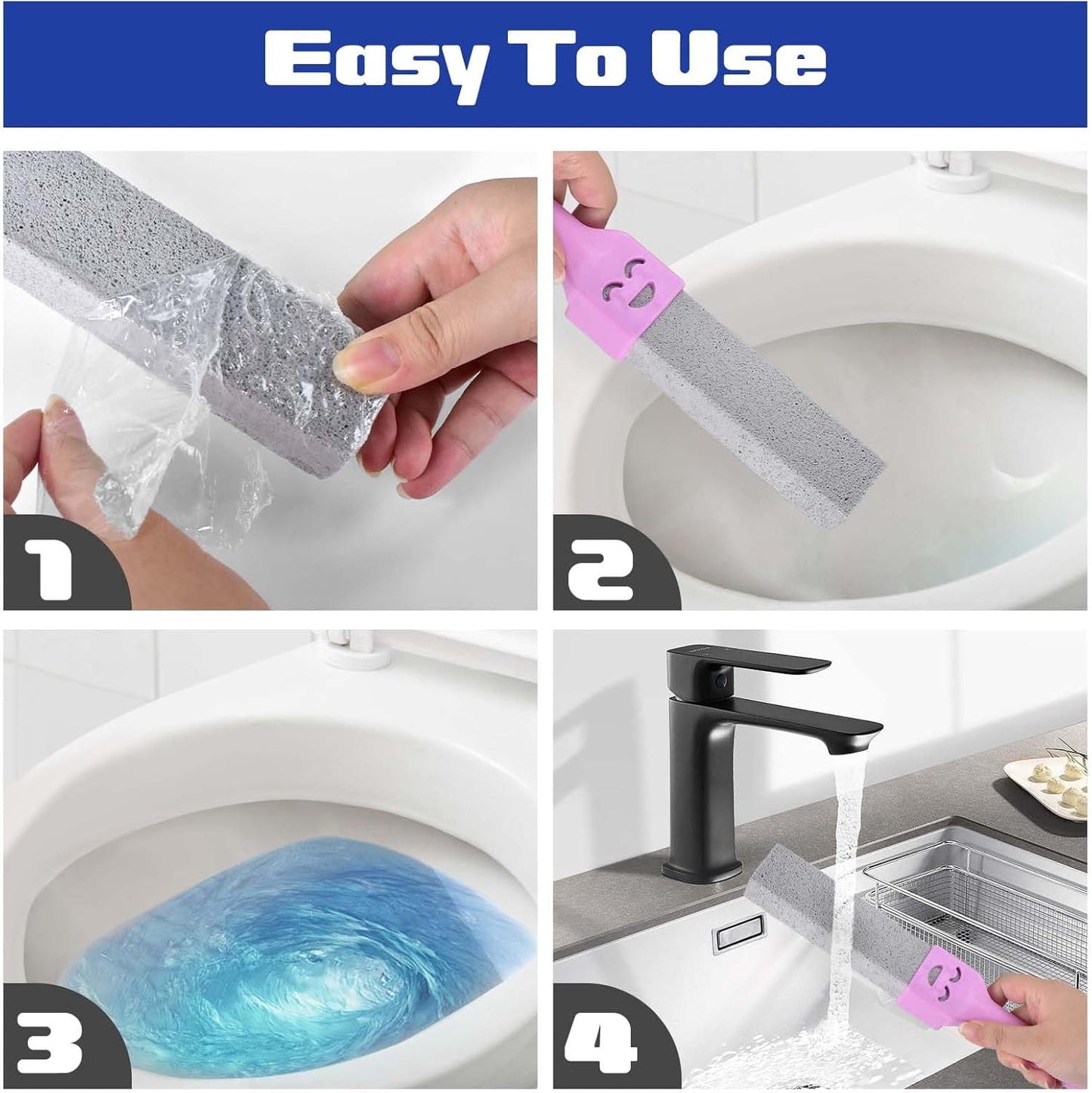 CONLI 60 Pack Pumice Stone with 3 Handle for Toilet Cleaning Bowl, Pumice Stone Toilet Bowl Cleaner Remove Toilet Bowl Hard Water Rings Suitable for Cleaning Toilet Bathroom Kitchen Sink