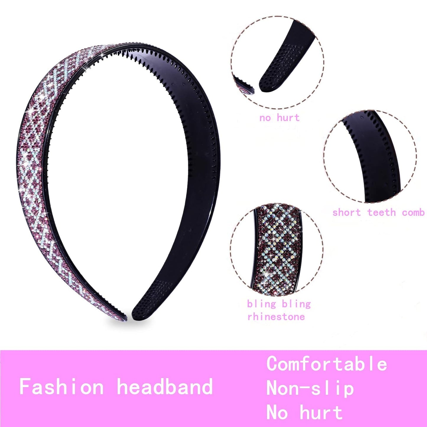 Sparkly Rhinestone Headbands for Women Girls,4PCS Check Crystal Headband Non Slip,Tooth Hair Bands Rhinestone Hair Hoop,Comfortable Daily Prom Party Head Accessories