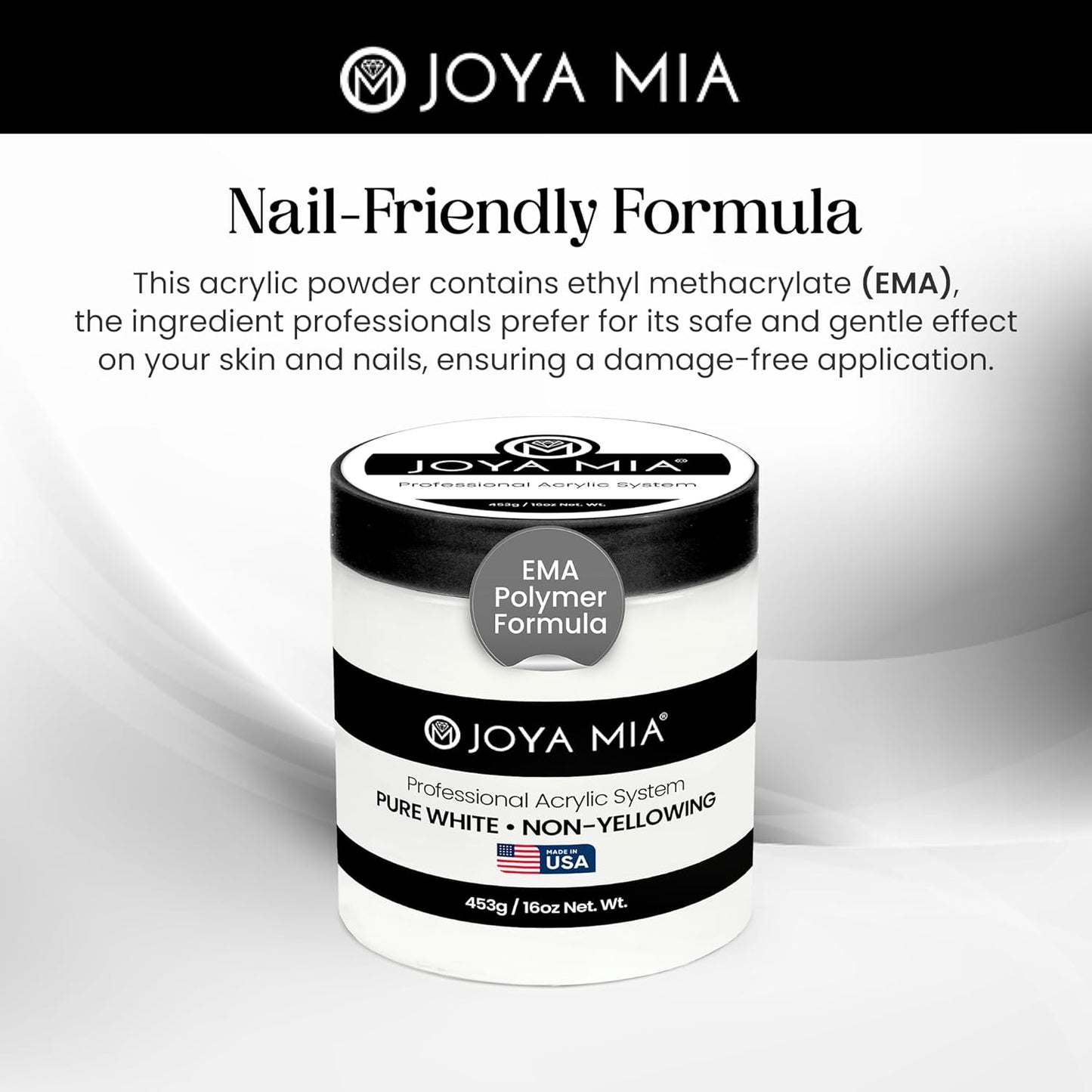 Joya Mia Acrylic Powder for Nails, MMA-Free, Super Adhesion Professional Powder for Flawless & Long-Lasting Nail Enhancements, Easy Application, Vibrant & Stunning Colors - Pure White, 16 oz