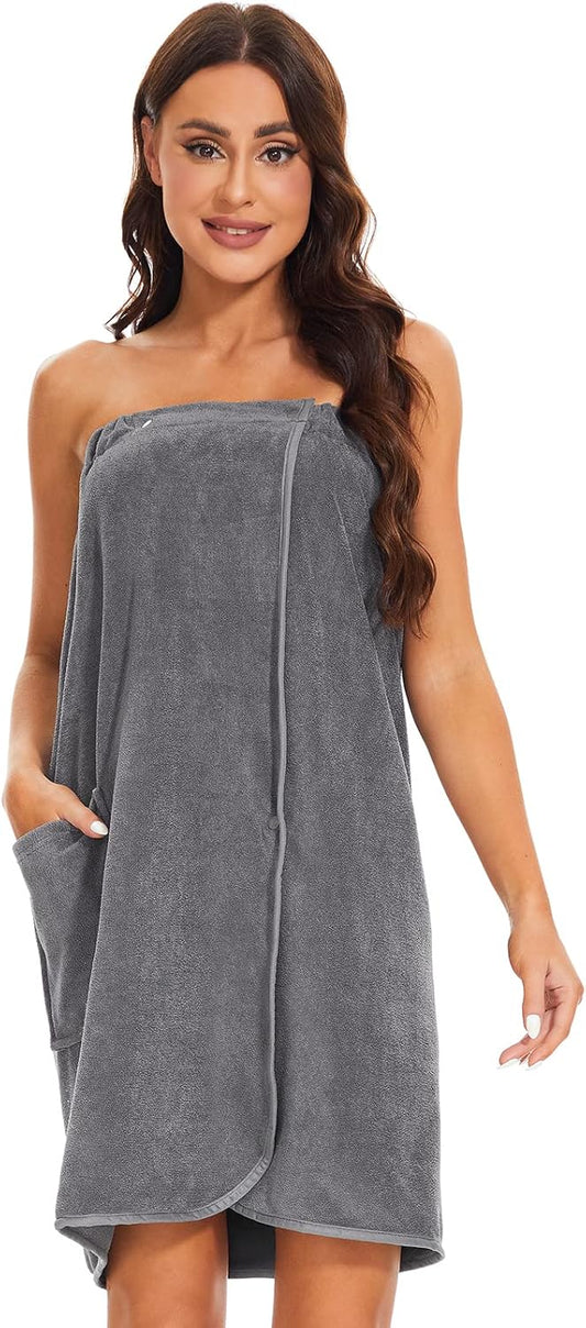 Knuffnee Women Bath Towel Robe Spa Body Wrap Shower Bathrobe Adjustable Snap Closure
