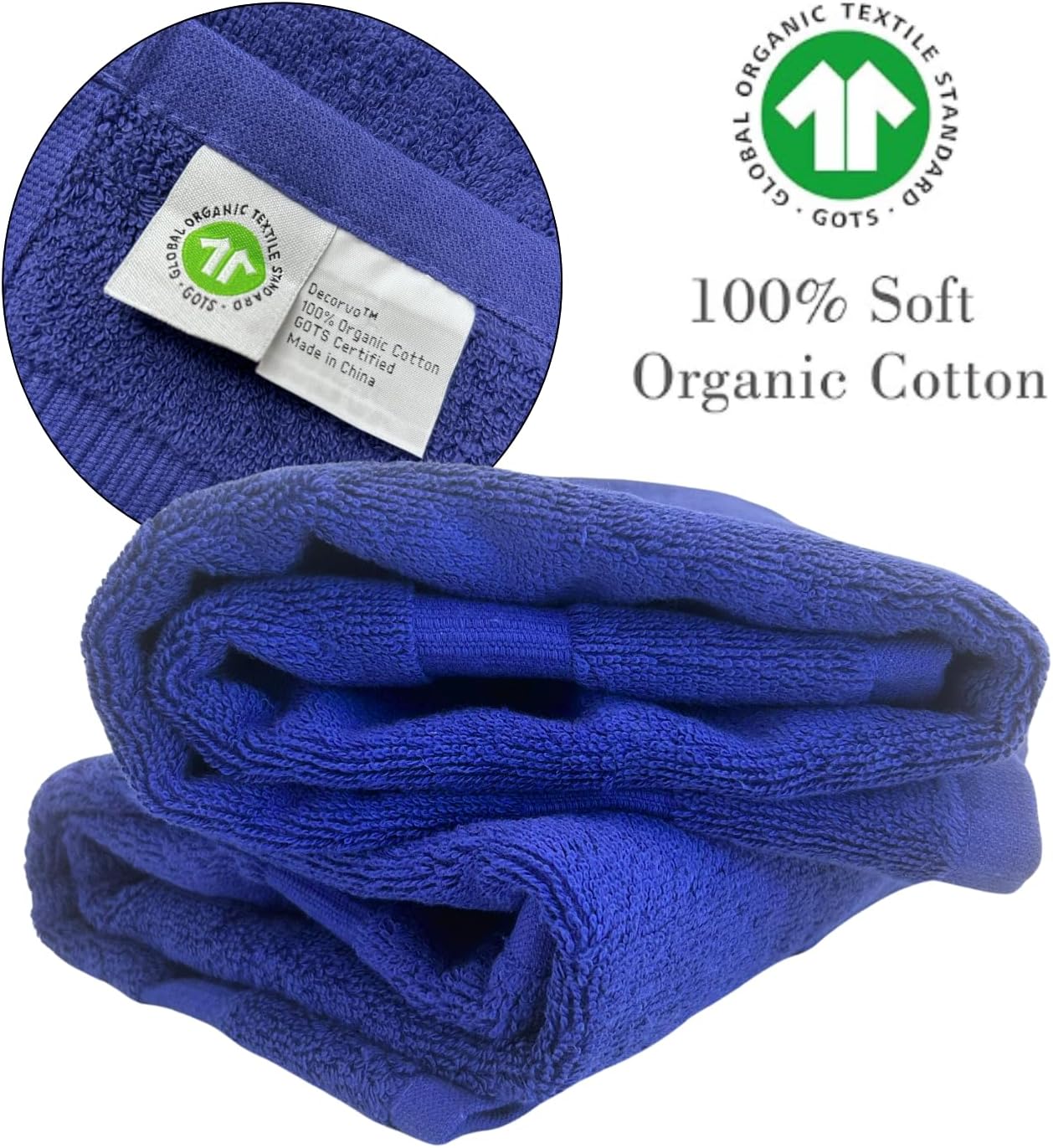 White and Navy Monogrammed Hand Towel - Monogram Initial Hotel Quality Decorative Embroidered Luxury Towel for Powder Room, Spa - GOTS Organic Certified - Pack of 2, Letter R