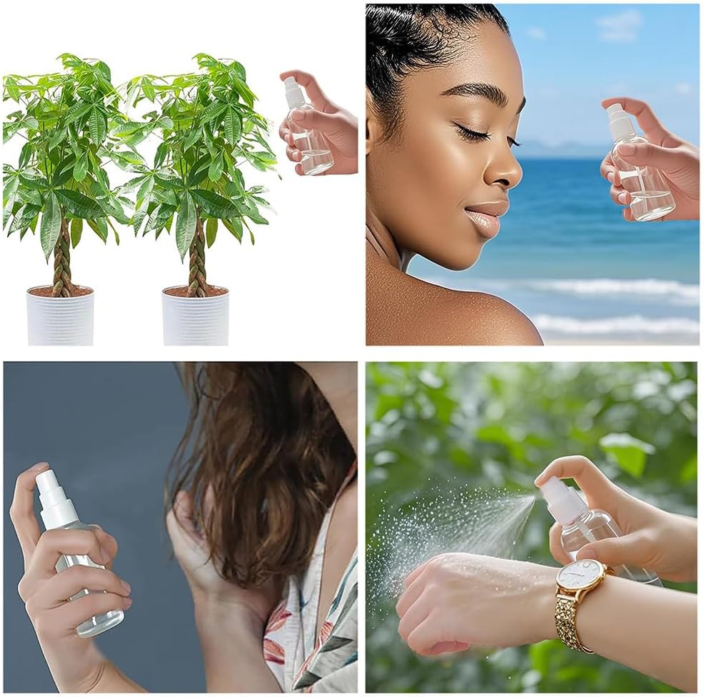 Small Spray Bottle, Clear Empty Mini Travel Plastic Bottle. Premium spray bottles for perfumes and cosmetics. 2 * 1oz, 2 * 1.7oz. (4 Pack)