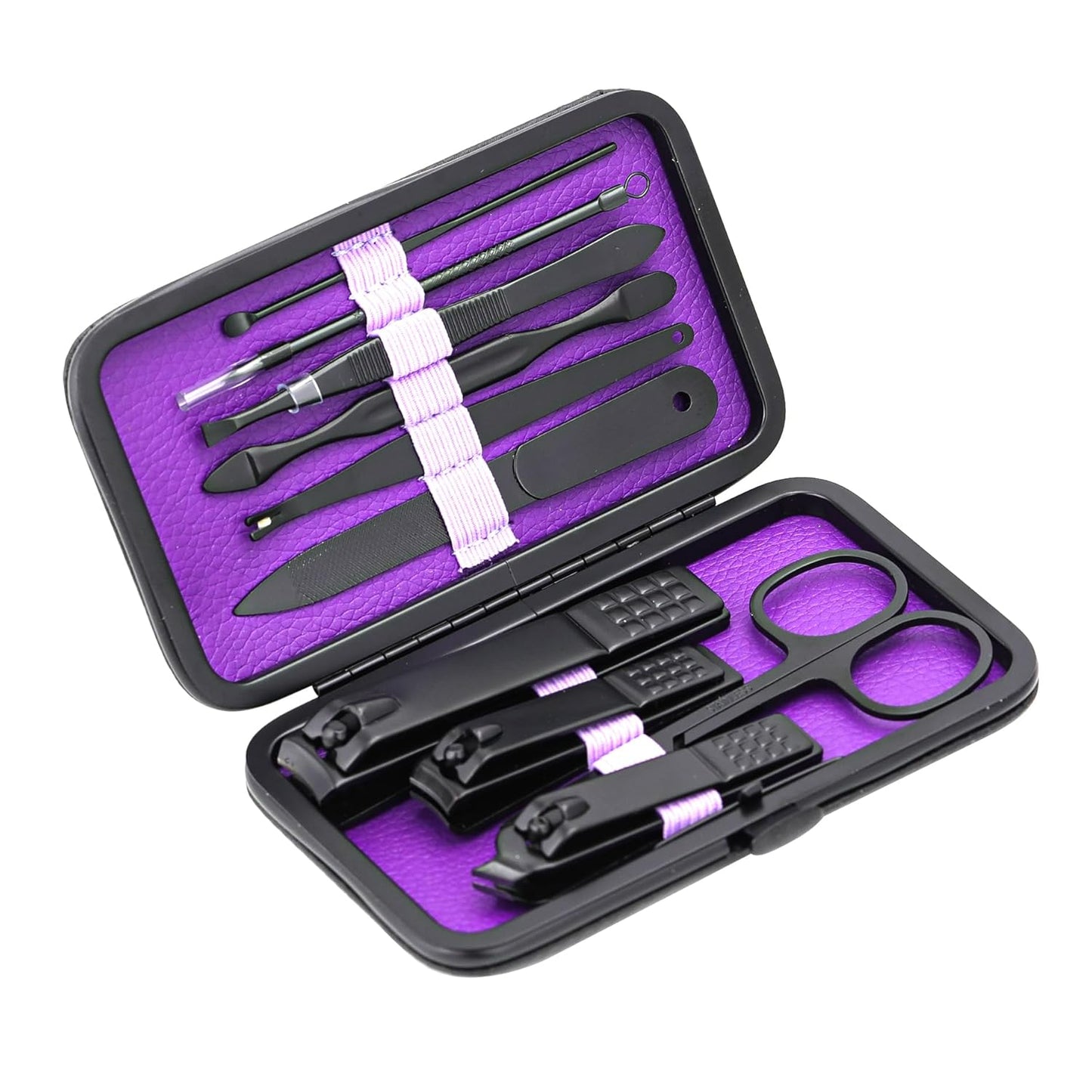 Manicure Set Nail Clippers Kit Professional Stainless Steel Nail Care Tools with Leather Travel Case 10 in 1 Purple