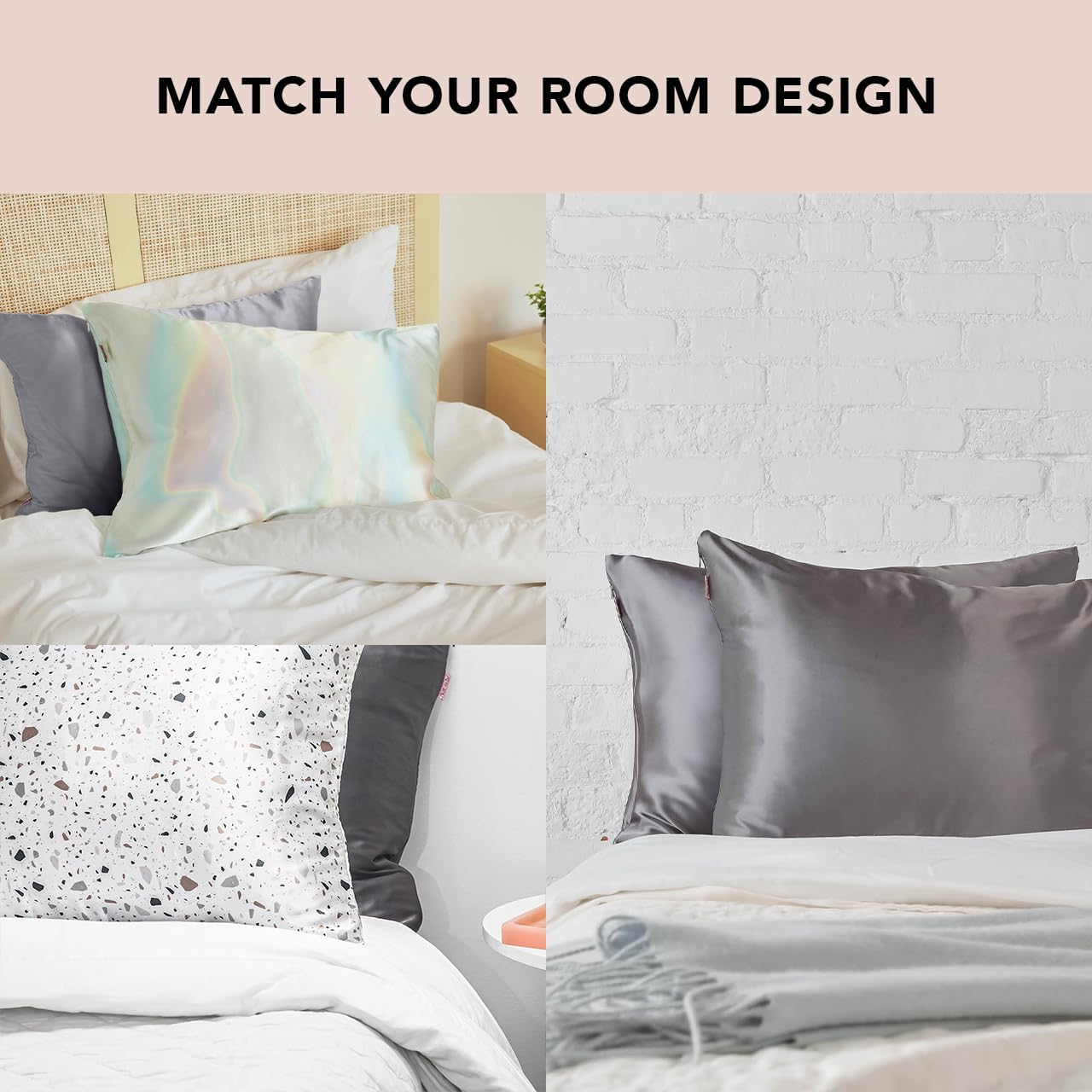 Kitsch Satin Pillowcase with Zipper for Hair & Skin, Softer Than Silk Pillow Cases King, Wrinkle-Free, Smooth and Cooling Satin Pillow Covers, King Size 19"x36" - Charcoal