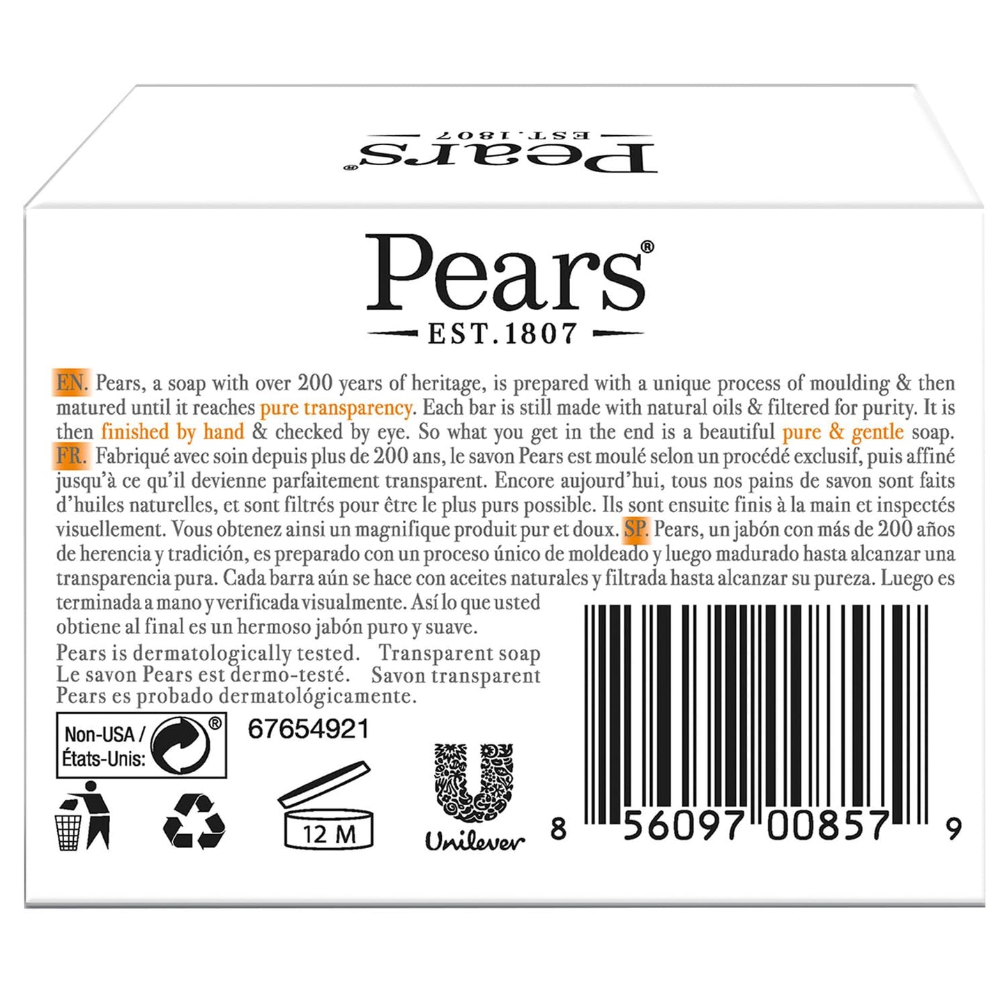 Pears Soap Gift Set, Vintage Tin with 2 Transparent Amber Glycerin Soaps Infused with Natural Oils for Glowing Skin, 4.4 Oz Ea