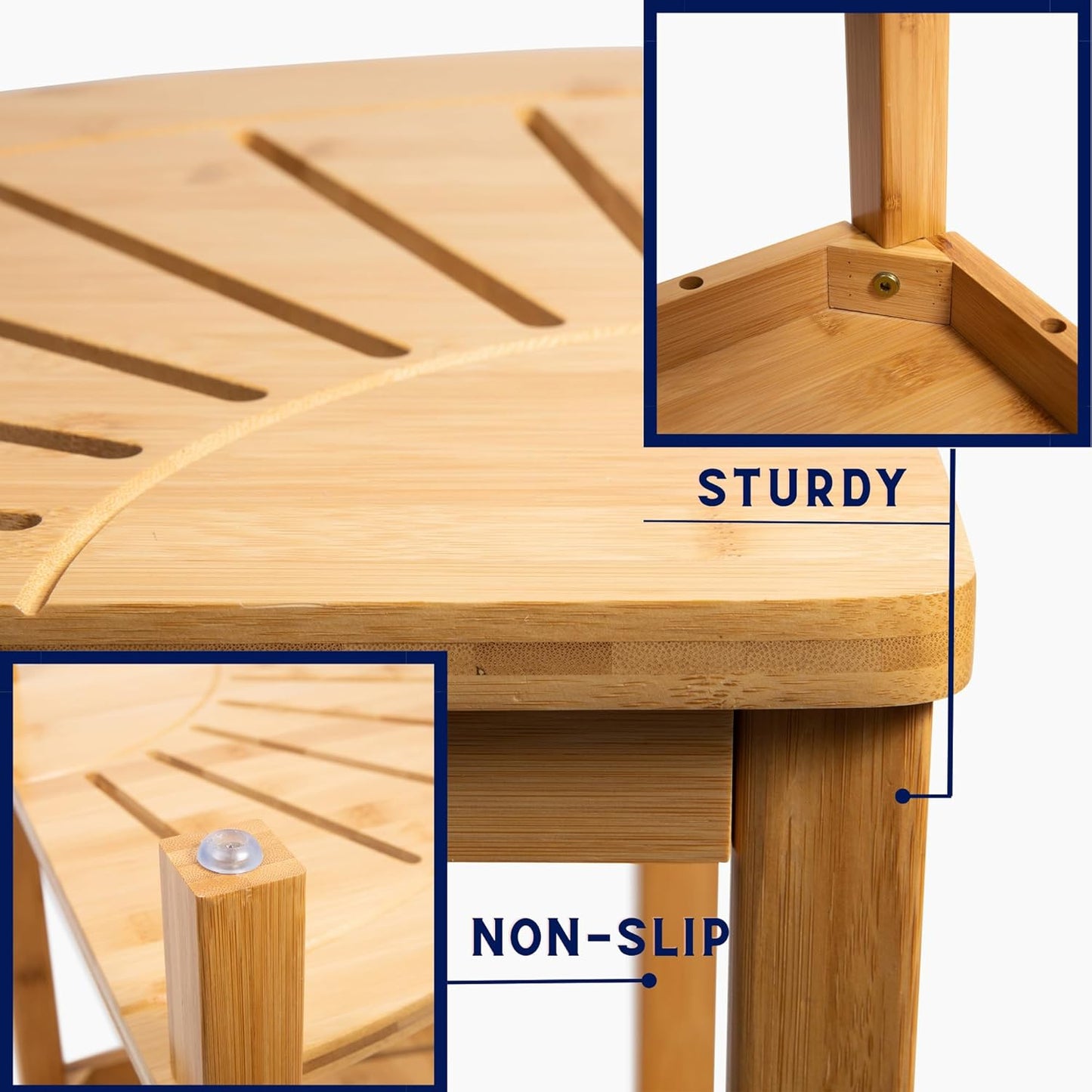 DECOMIL - Bamboo Corner Shower Bench, Bathroom Shower Stool with Storage, Nonslip Feet & Waterproof Bench, Perfect for Bath, Spa and Home Décor