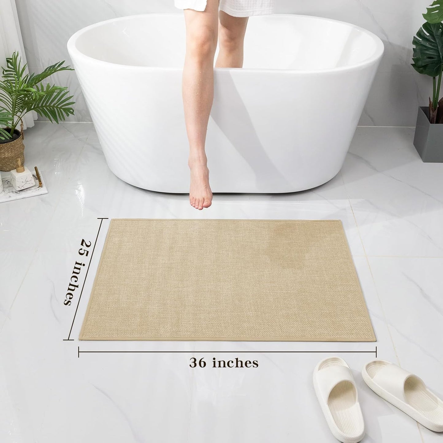 chakme Bathroom Rugs Mat 36x25, Ultra Thin Non Slip Bath Mat Large Quick Dry Absorbent Bath Mat for Bathroom Floor, (Light Beige, 36"x25")