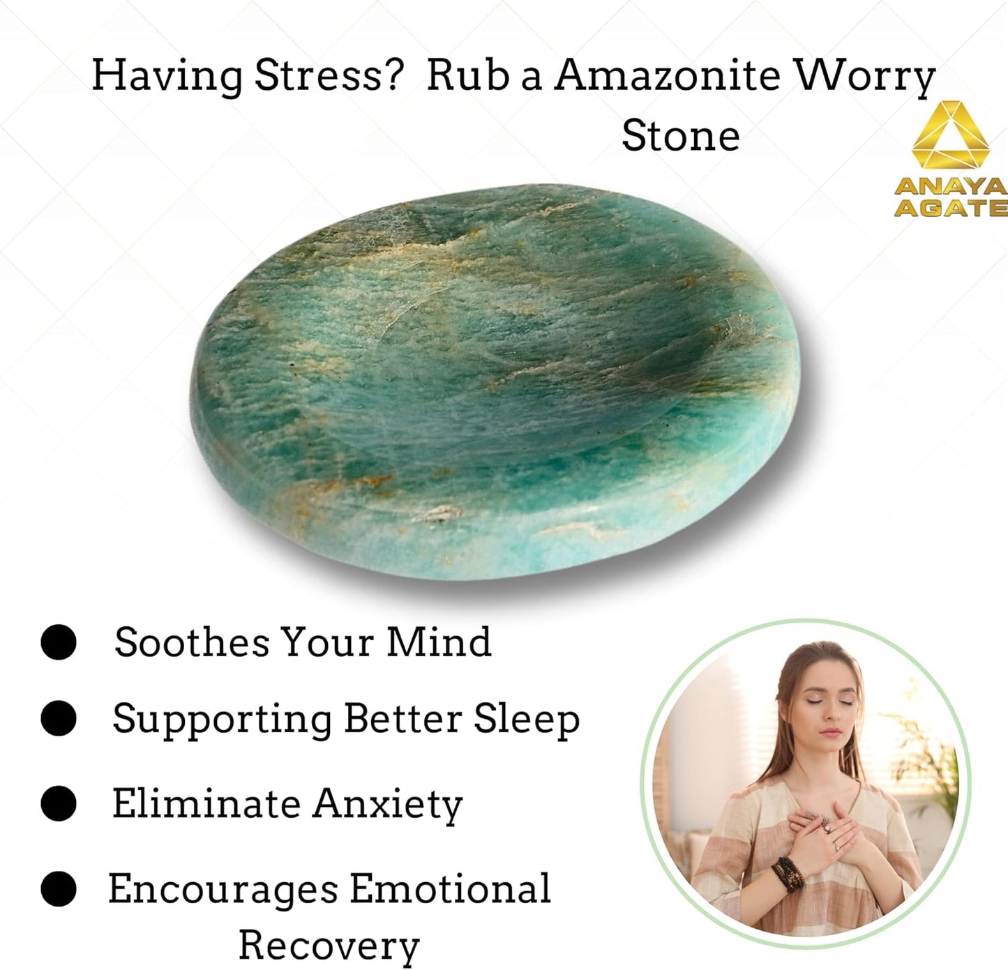 Amazonite Worry Stone – Crystal Thumb Worry Stones for Anguish, Stress – Relaxing and Soothing Balance Stones for Meditation, Stress Relief – Healing Stones and Crystals for Men and Women