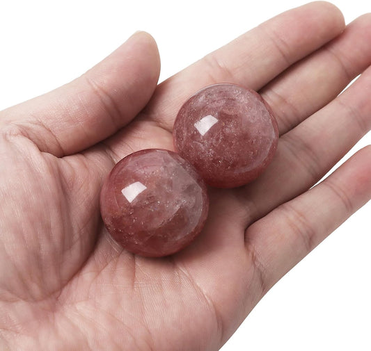 Hand Exercise Balls 30mm for Women - Set of 2 Natural Crystal Stone Spheres - Finger Joint Relief & Stress Relax, Perfect Size for Women's Hands, Strawberry Quartz