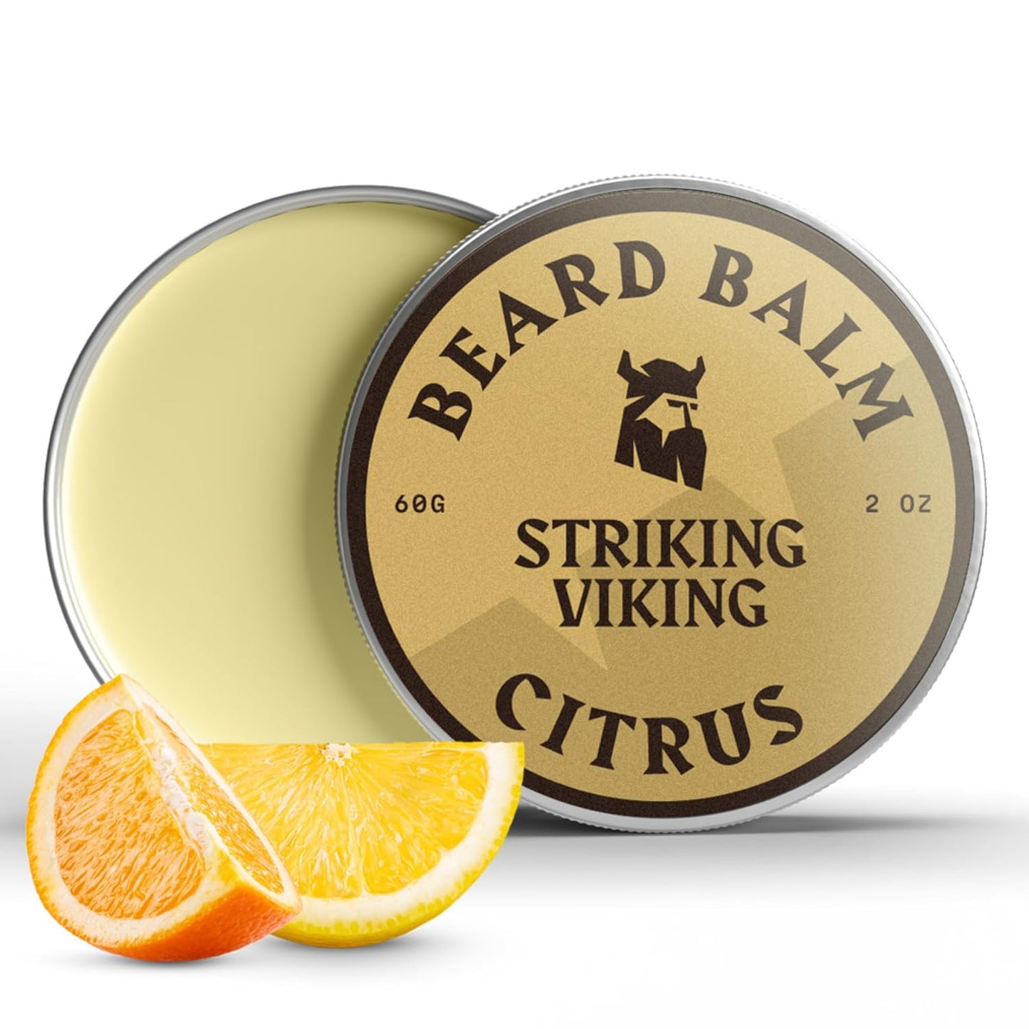 Striking Viking Beard Balm - 2 Fl Oz, Pack of 1, Citrus - Light-Hold Control & Beard Balm for Men - Soothing Nourishment with Shea, Jojoba & Tea Tree - Flake-Free Finish & Mustache Conditioner