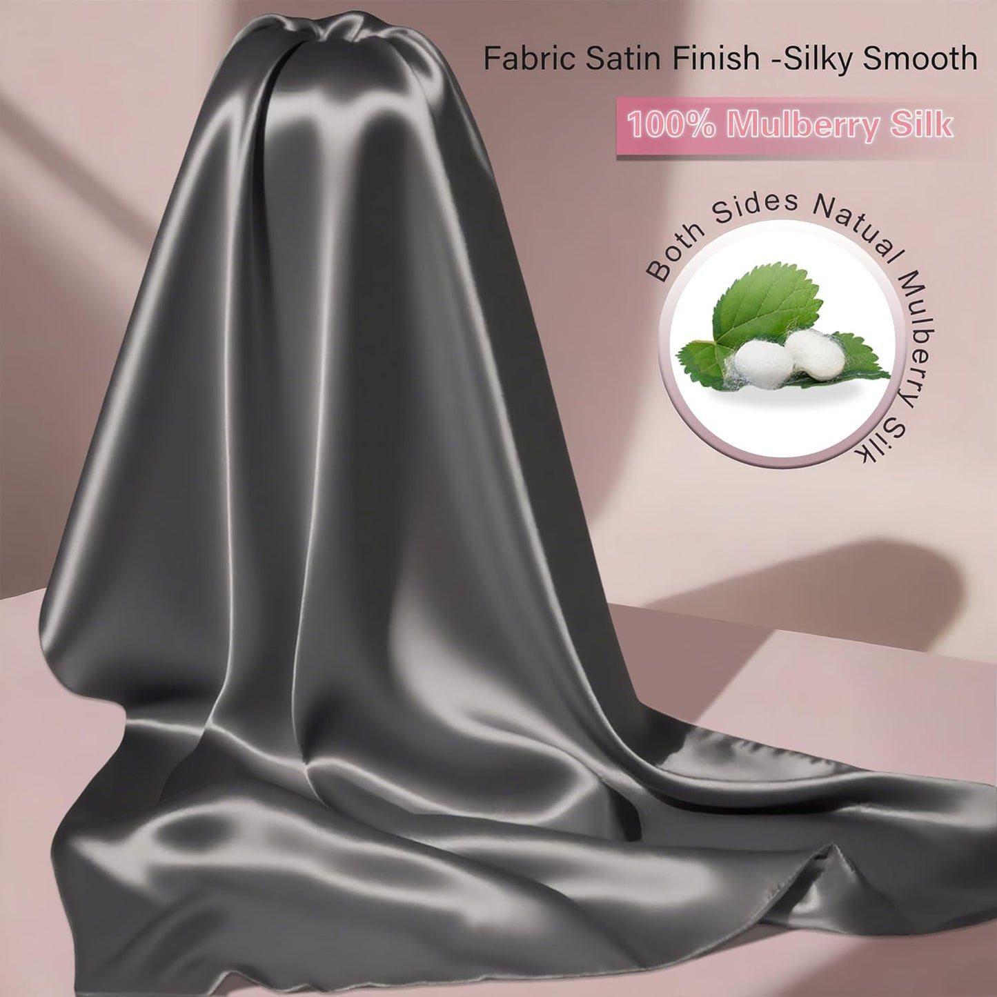 Mulberry Silk King Size Pillow Cases Set of 2, Ultra Smooth Soft Breathable Cooling Pillow Cases for Hot Sleepers, Silk Satin Pillowcases 2 Pack with Zipper for Hair and Skin, Gifts for Women