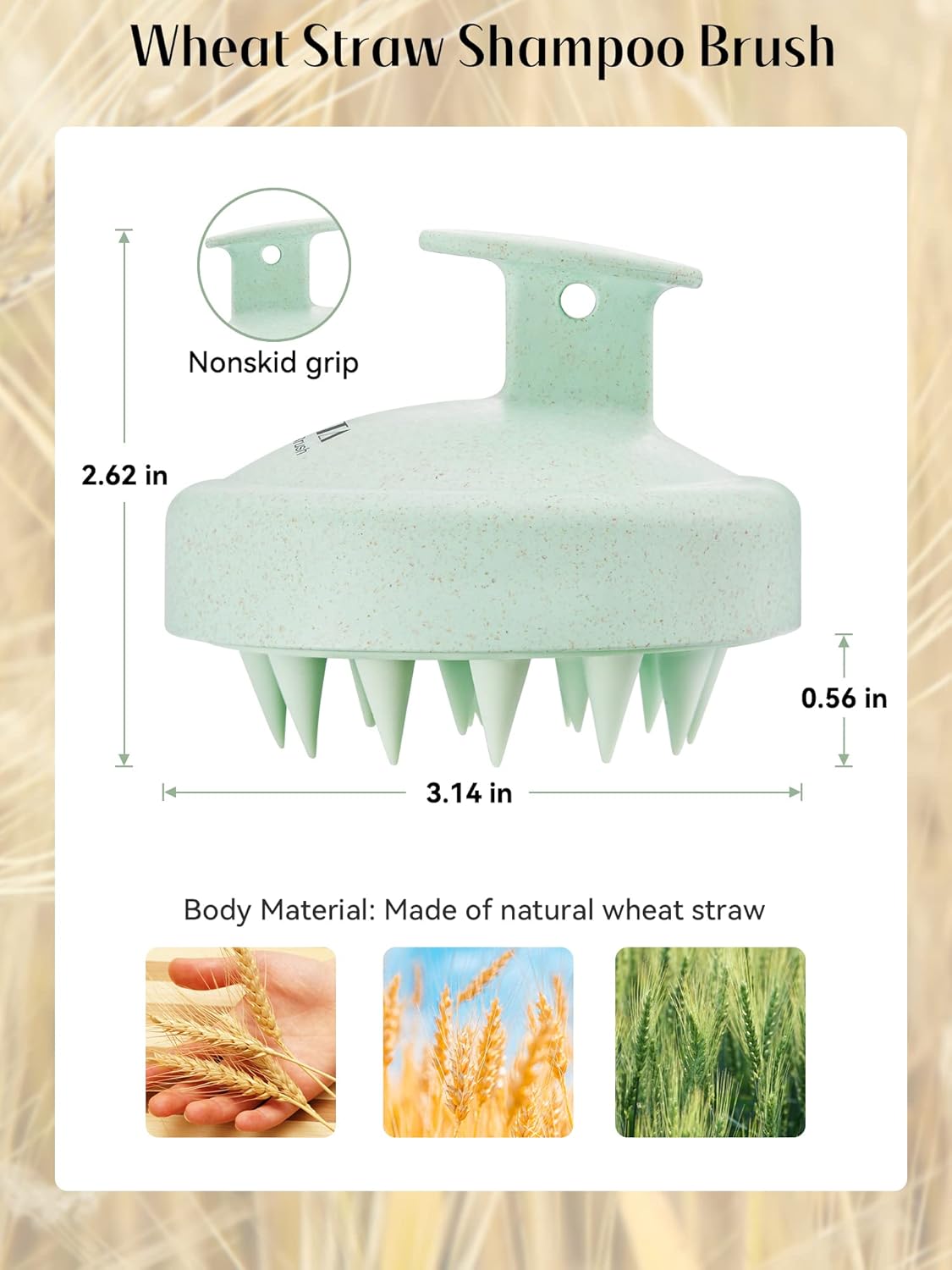 HEETA Scalp Massager Hair Growth, Soft Silicone Scalp Scrubber Shampoo Brush for Exfoliation, Dandruff Removal & Head Massage Stress Relax, Wet & Dry Use for Thick, Thin Hair Care, Wheat Straw Green