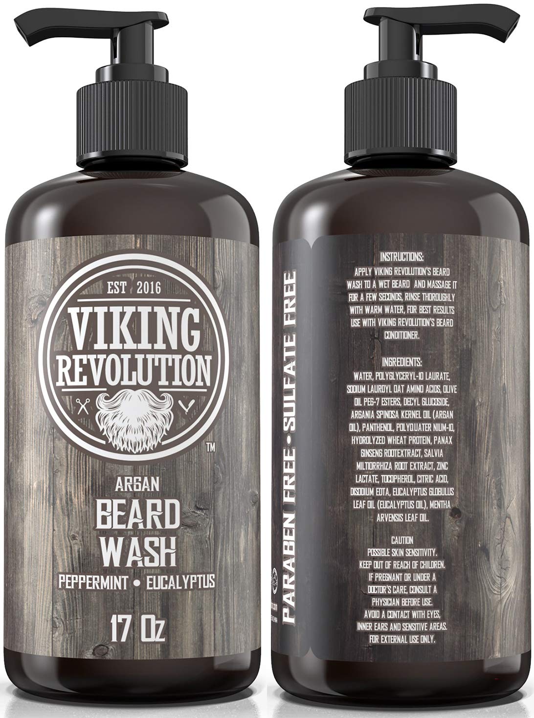 Beard Wash Shampoo w/Argan & Jojoba Oils - Softens & Strengthens - Natural Peppermint and Eucalyptus Scent - Beard Shampoo w/Beard Oil (17 oz Shampoo)