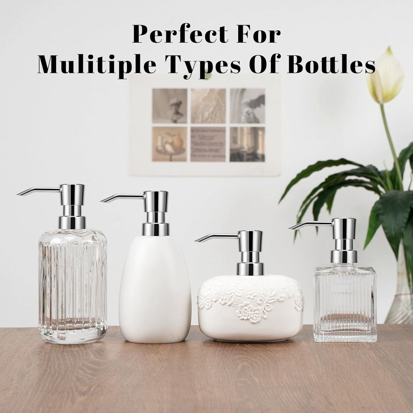 Soap Dispenser Pump Replacement for Standard 28/400 Thread Size Refill Dispenser Pump Head for Lotion Dish Soap Kitchen Bathroom Countertops,2 Pack(Silver)