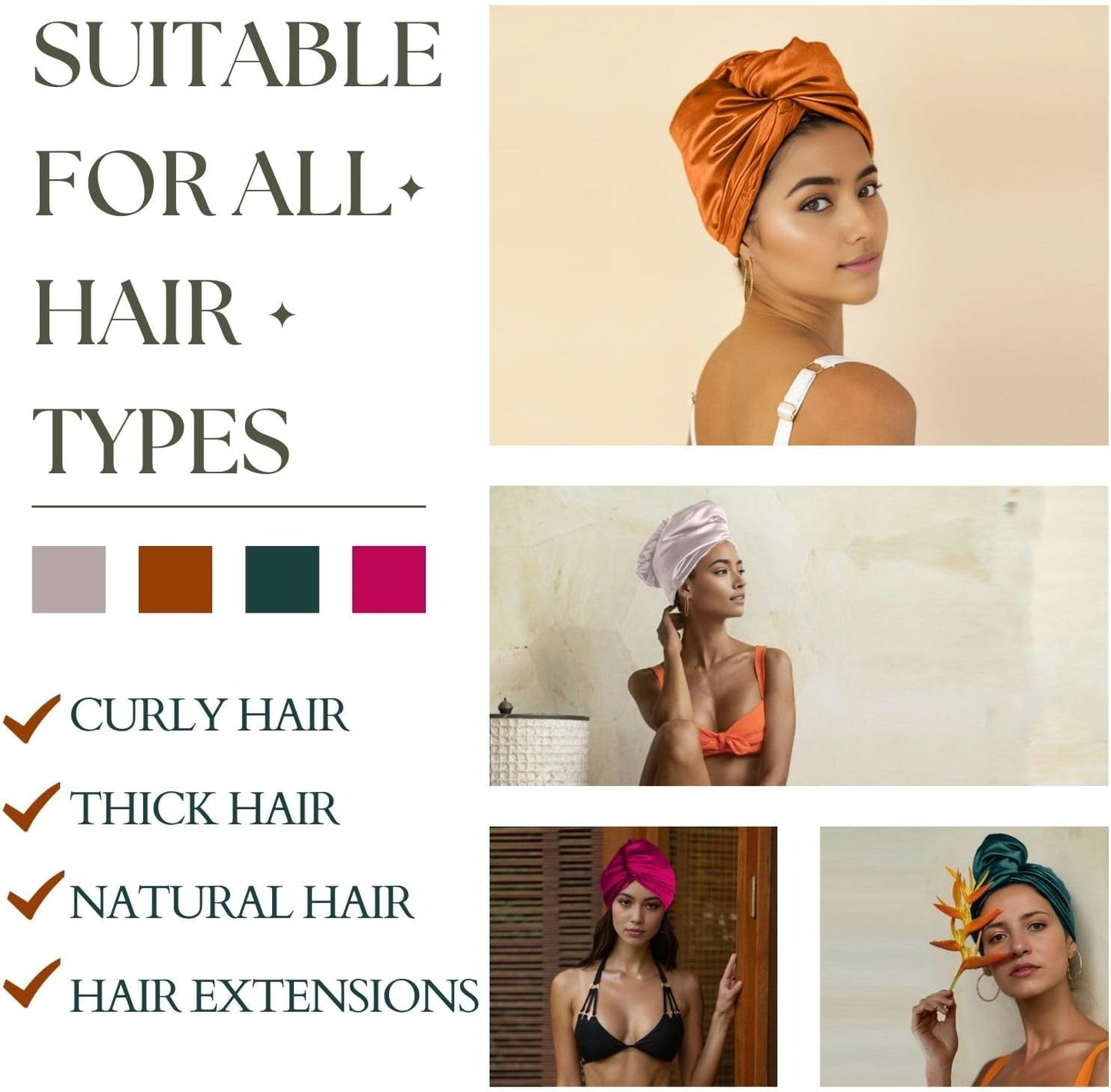 PROMEED Long Silk Hair Turban with Hyaluronic Acid Infusion, 100% 23 Momme Mulberry Silk Bonnet Hair Wrap for Sleeping