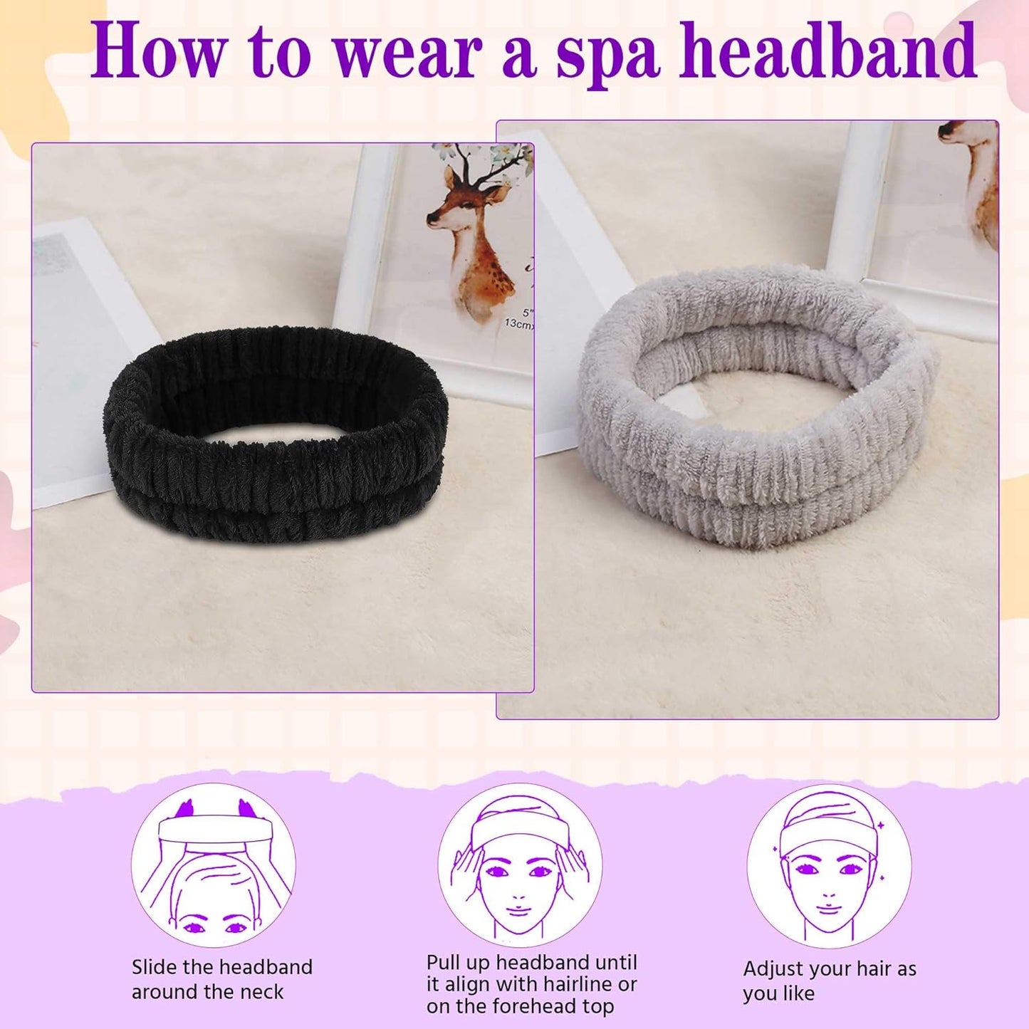 Spa Headband, Makeup Headband for Washing Face,Hair Bands Men,Black and Grey