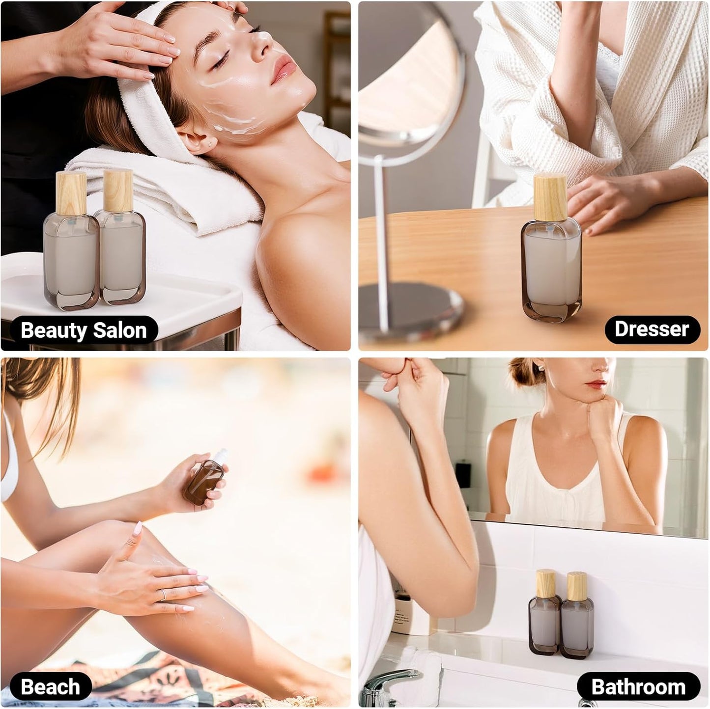 Segbeauty 1.7oz Empty Glass Travel Size Containers, 2pcs Glass Lotion Travel Pump Bottle Refillable, 50ml Black Lotion Pump Dispenser Leakproof, Silver Mini Sample Bottles for Cream Essential Oils