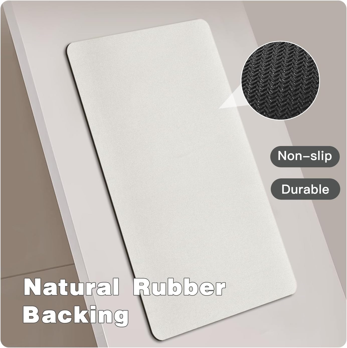White Bath Mat, Bathroom Rugs Non Slip Washable Thin Absorbent Quick Dry Bath Mat Fits Under Door Bathroom Floor Mat Perfect for Bath, Shower, or Sink 16"x24" White