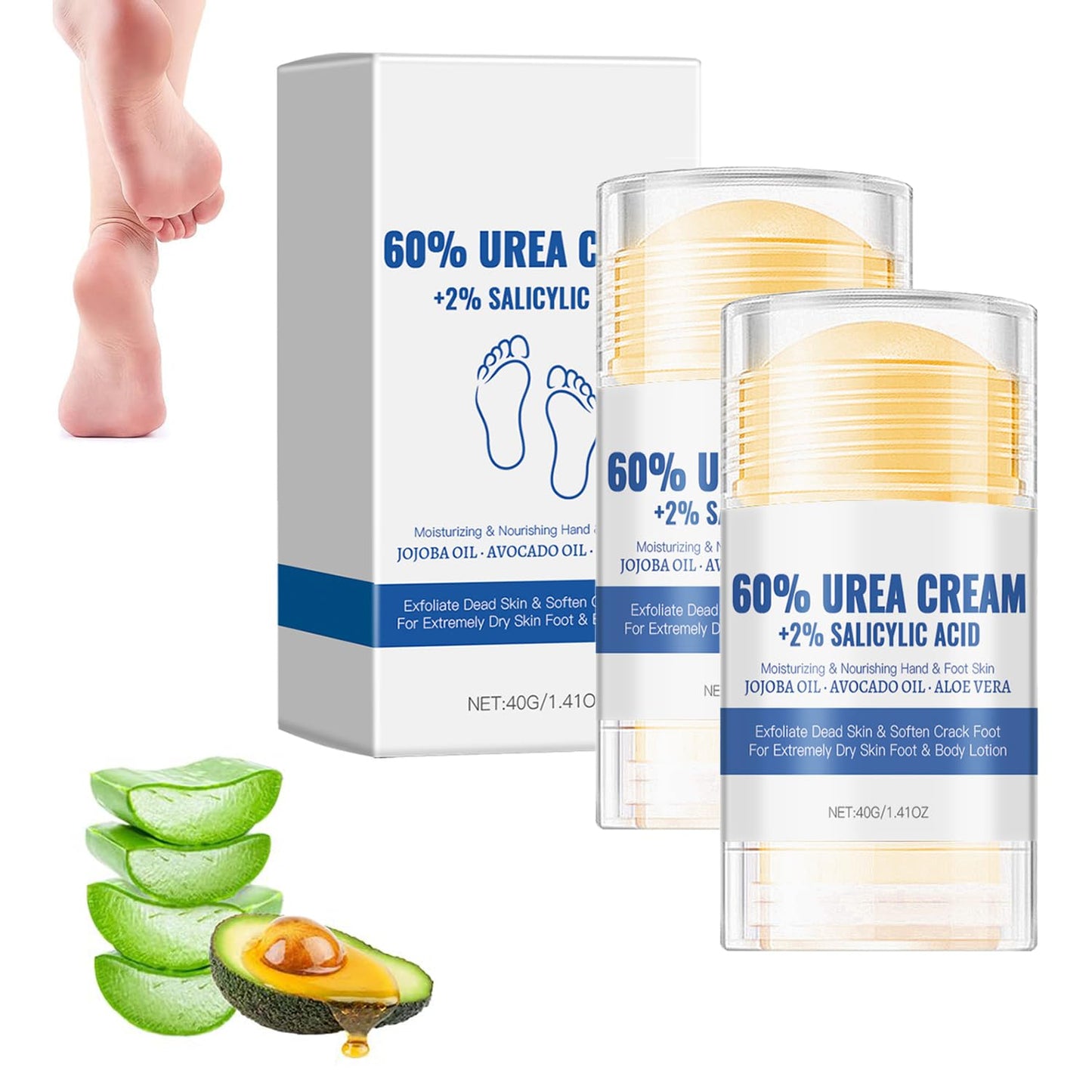 60% Urea Hydrating and Anti-Cracking Foot Cream, 2026 NEW Moisturising and Relieves Cracking and Dryness Foot Cream, Repairs and Hydrates Foot Care Stick for Dry Cracked Feet Knees Elbows Hands (2)