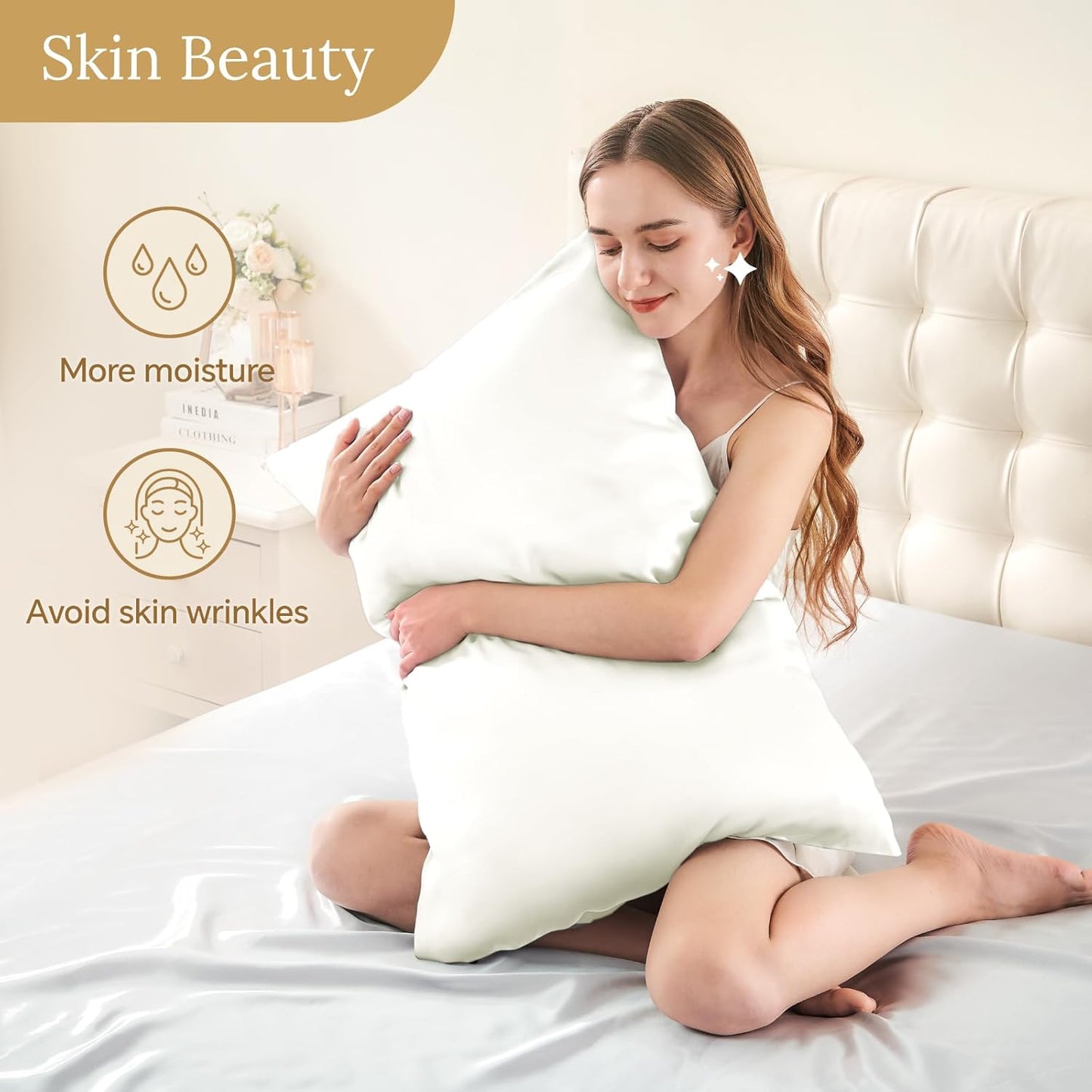 INFIIXSO Mulberry Silk Pillowcase for Hair and Skin, Silk Pillow Cases Queen Size Set of 2 with Hidden Zipper 20"x30", Ultra Smooth and Soft Cooling Pillow Cases for Hot Sleepers(Cream, 2 Pack)