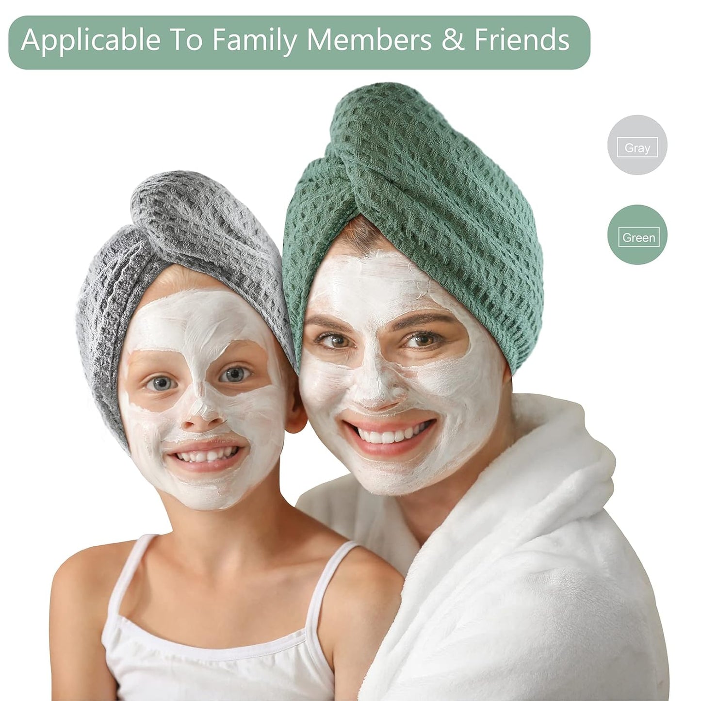 Microfiber Hair Drying Towel - 2Packs Waffle Long Hair Head Turban Wraps Terry Cloth Fast Absorbent Dry Anti Frizz Twist Plopping Curly Shower Turban for Women Wet Hair (Gray)