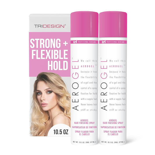 TRIDESIGN Aerogel Hairspray - Strong Hold Hair Finishing Spray for Volumizing & Control, Flexible Styling for All Hair Types, Non-Sticky and Scented - For Women and Men - Pack of 2 (10.5 Oz)