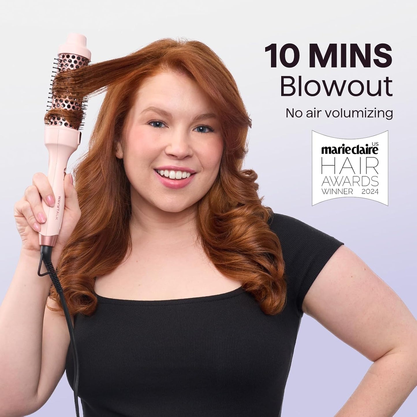 Wavytalk Thermal Brush, 1.5 Inch Blowout Express Ionic Thermal Round Brush Creates Blowout Look in 10 Minutes Makes Hair Shinier & Smoother, Dual Voltage (Lavender Purple)